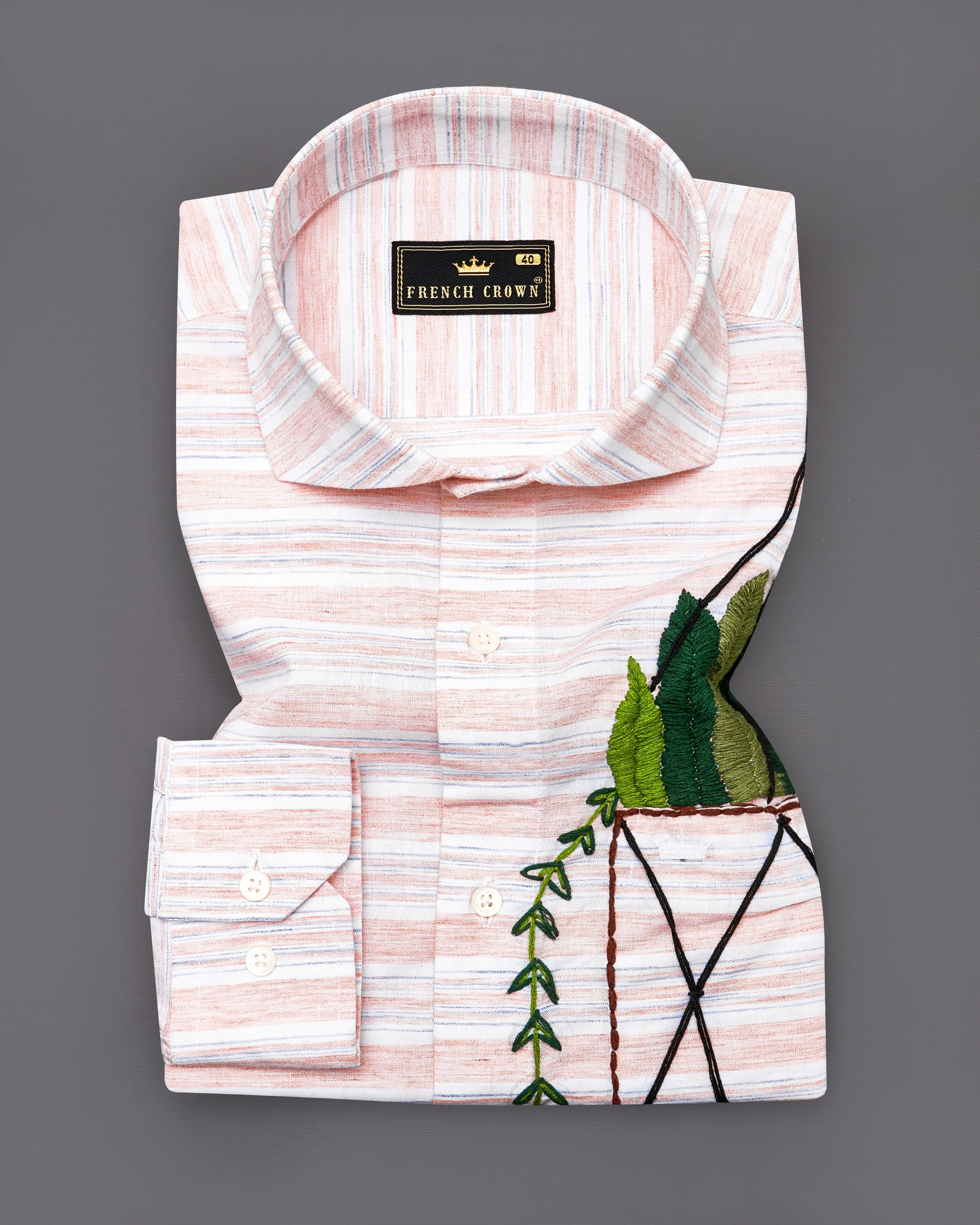 Bright White with Vanilla Peach and Mischka Blue Hand Work Chambray Shirt sold by French Crown product image thumbnail 5