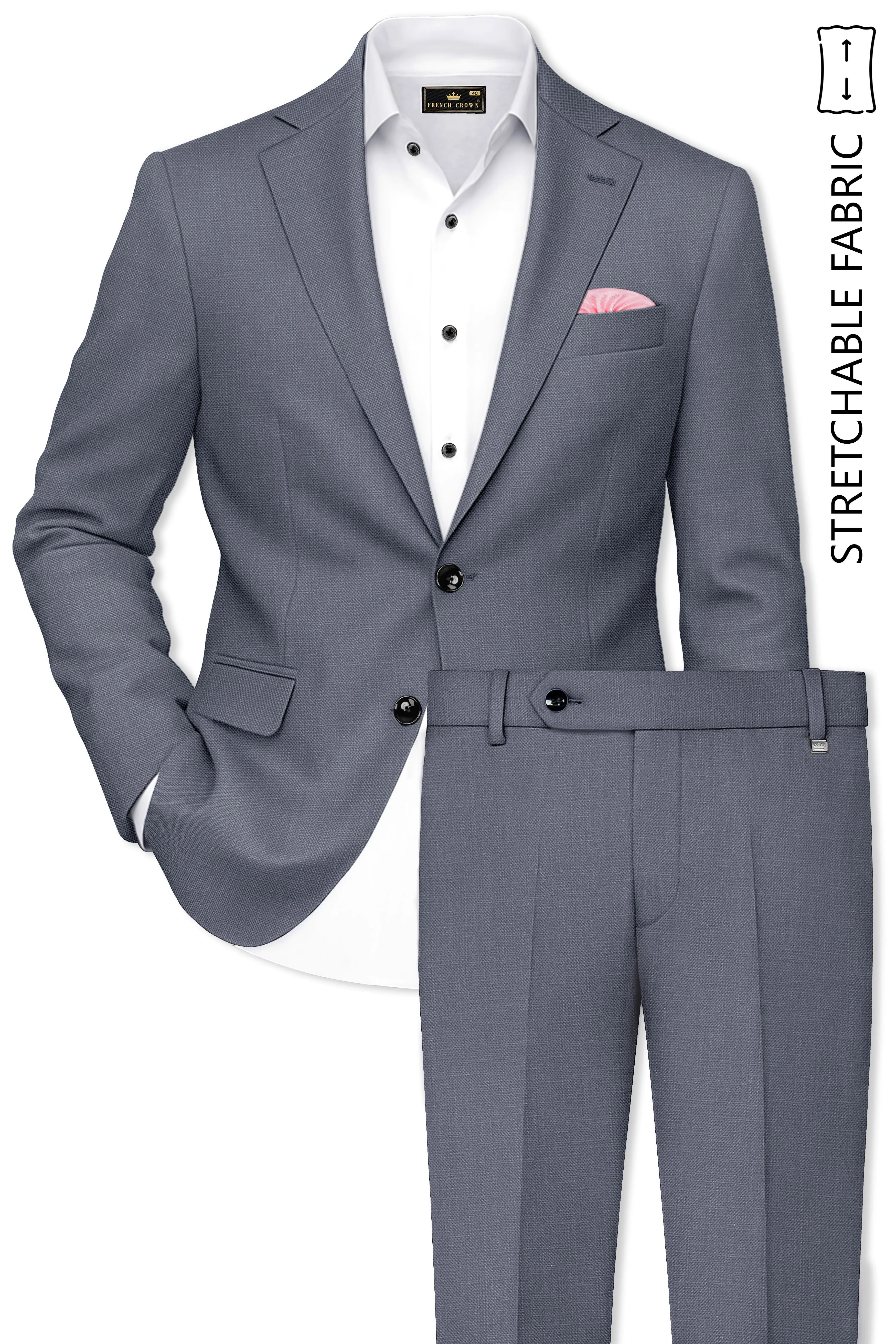 Cineris-Shuttle Gray Luxurious Linen Single Breasted Stretchable traveler Suit sold by French Crown product image thumbnail 2