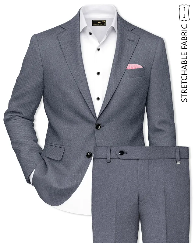 Cineris-Shuttle Gray Luxurious Linen Single Breasted Stretchable traveler Suit made by French Crown