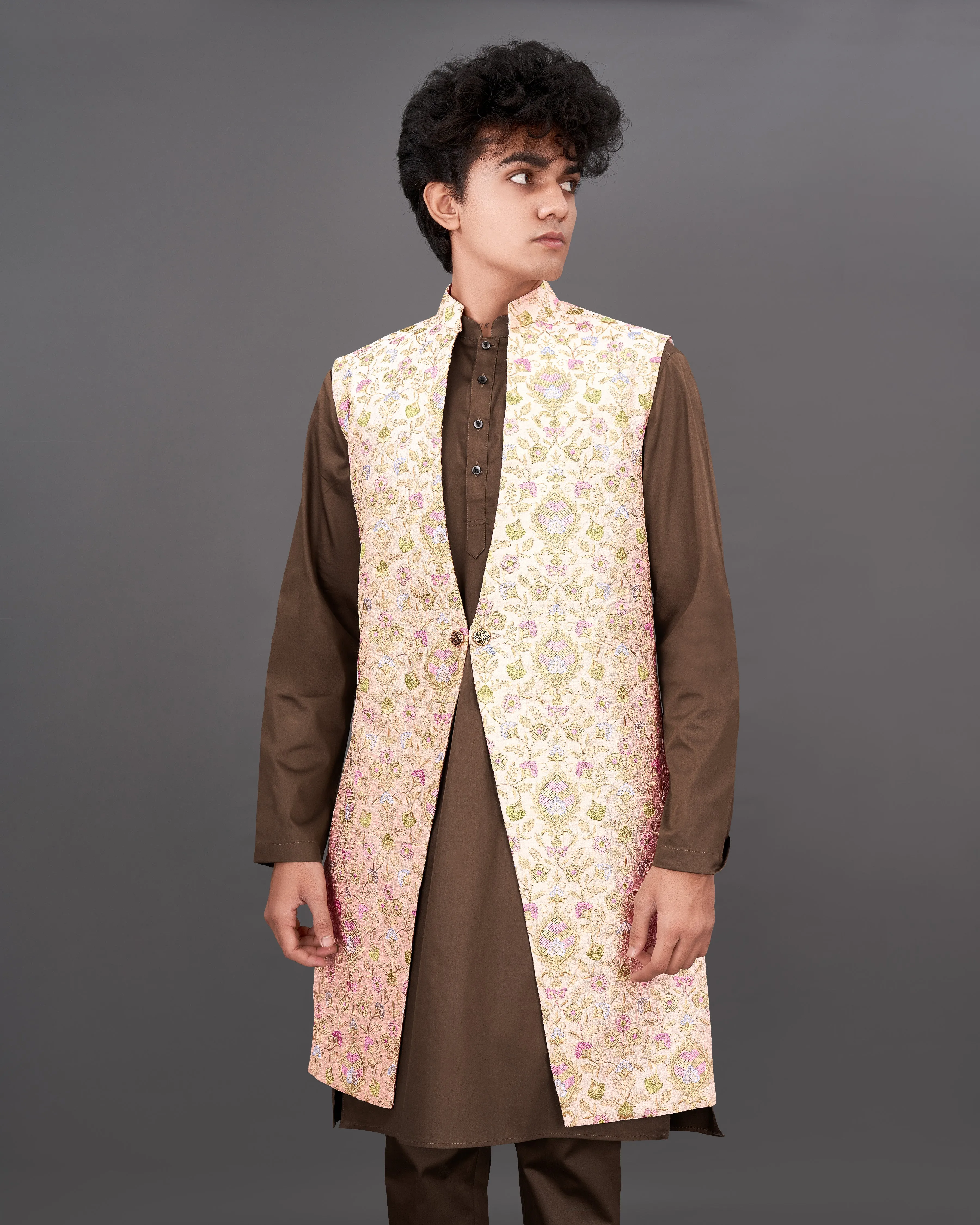 Mandys Peach Embroidered Sleeveless Indo-Western with Kurta and Pants Set sold by French Crown product image thumbnail 3