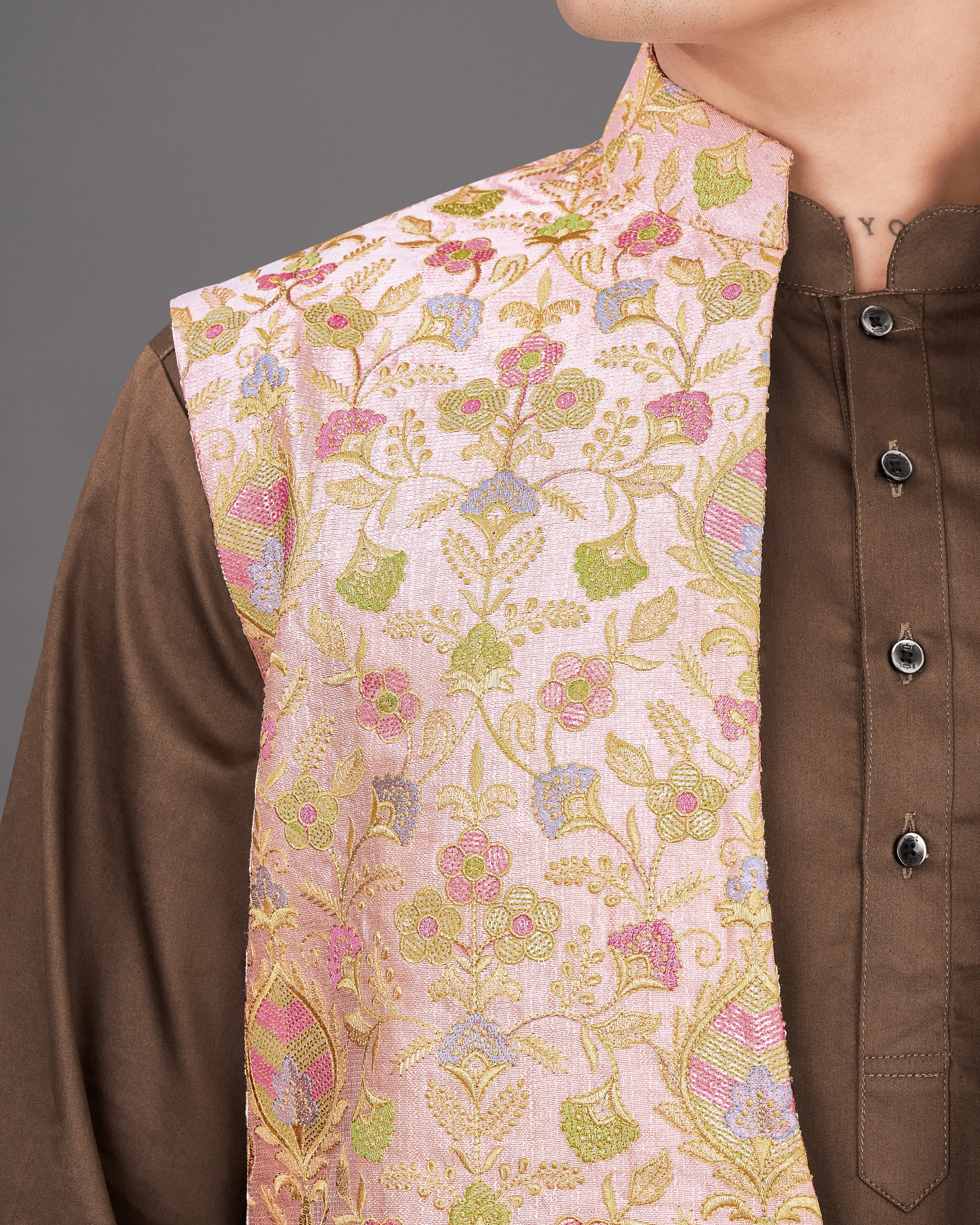 Mandys Peach Embroidered Sleeveless Indo-Western with Kurta and Pants Set sold by French Crown product image thumbnail 2