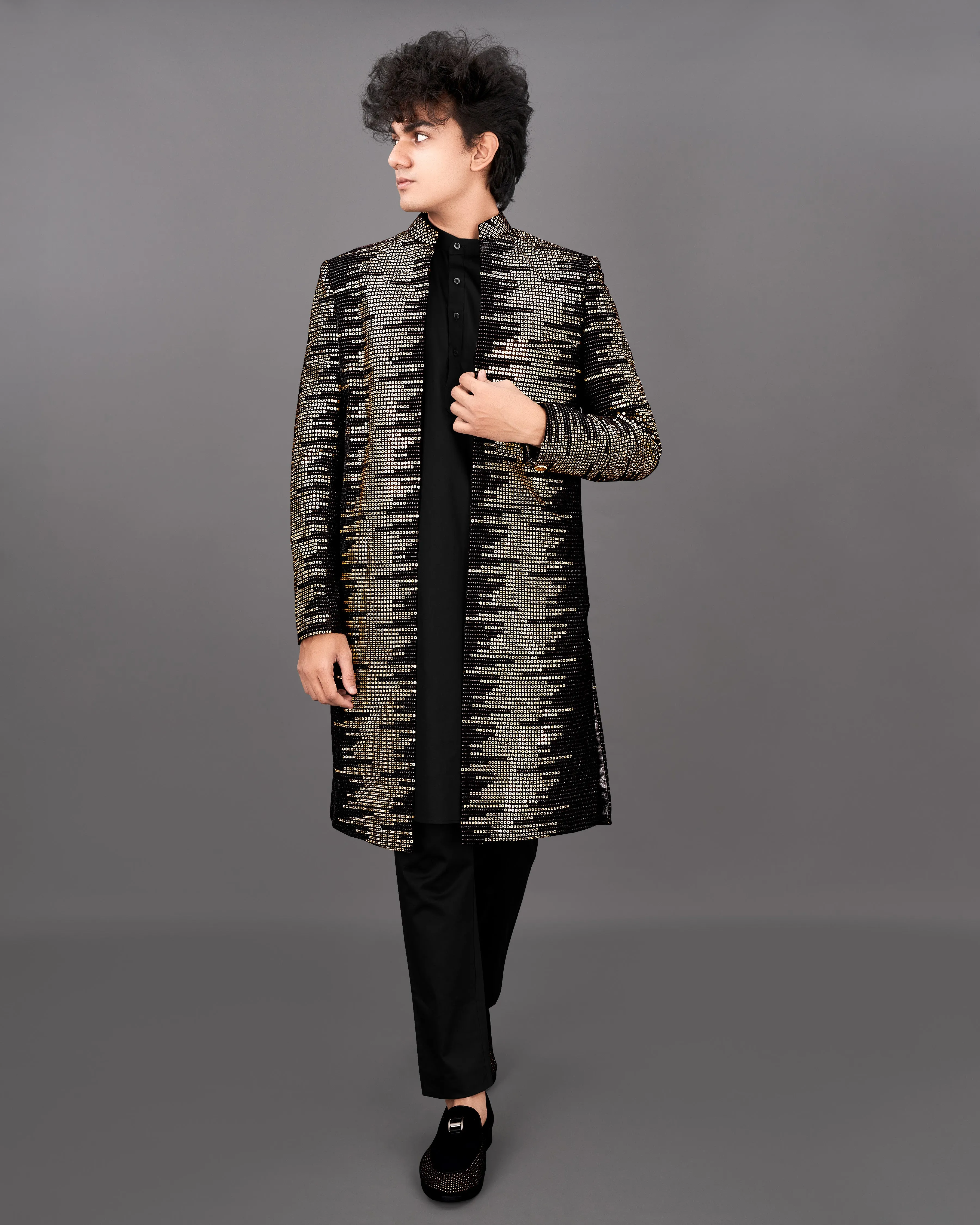 Jade Black and Sequence Embroidered Sherwani with Kurta and Pants Set sold by French Crown product image thumbnail 2