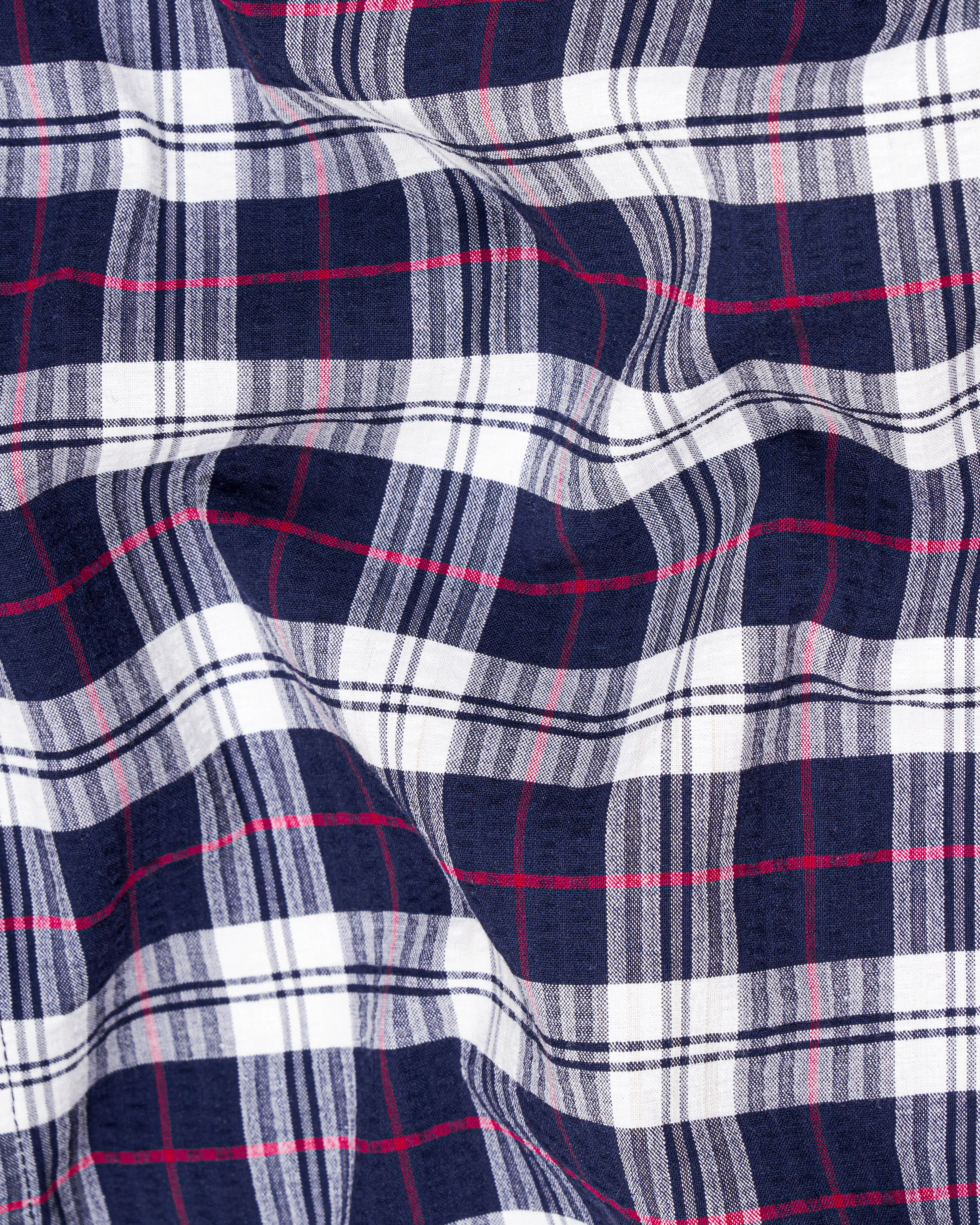 Bright White with Mirage Blue Checkered Seersucker Premium Cotton Shirt sold by French Crown product image thumbnail 2