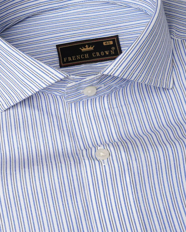 Glaucous Blue with White Striped Dobby Textured Premium Giza Cotton Shirt sold by French Crown