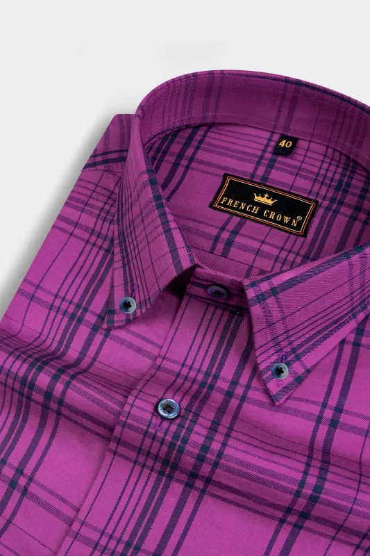 Byzantium Purple and Cyprus Blue Plaid Twill Textured Premium Cotton Shirt sold by French Crown