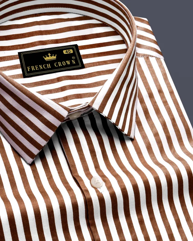 Bralisse-Tawny Brown And Bright White Striped Subtle Sheen Super Soft Premium Cotton Dress Shirt sold by French Crown