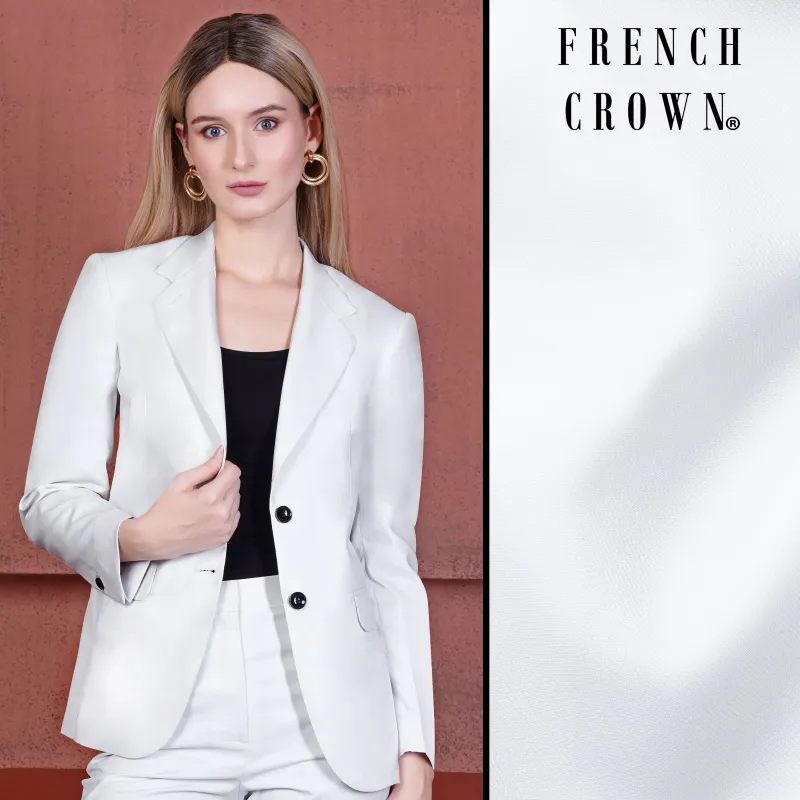 Bright White Subtle Sheen Single Breasted Women's Blazer made by French Crown