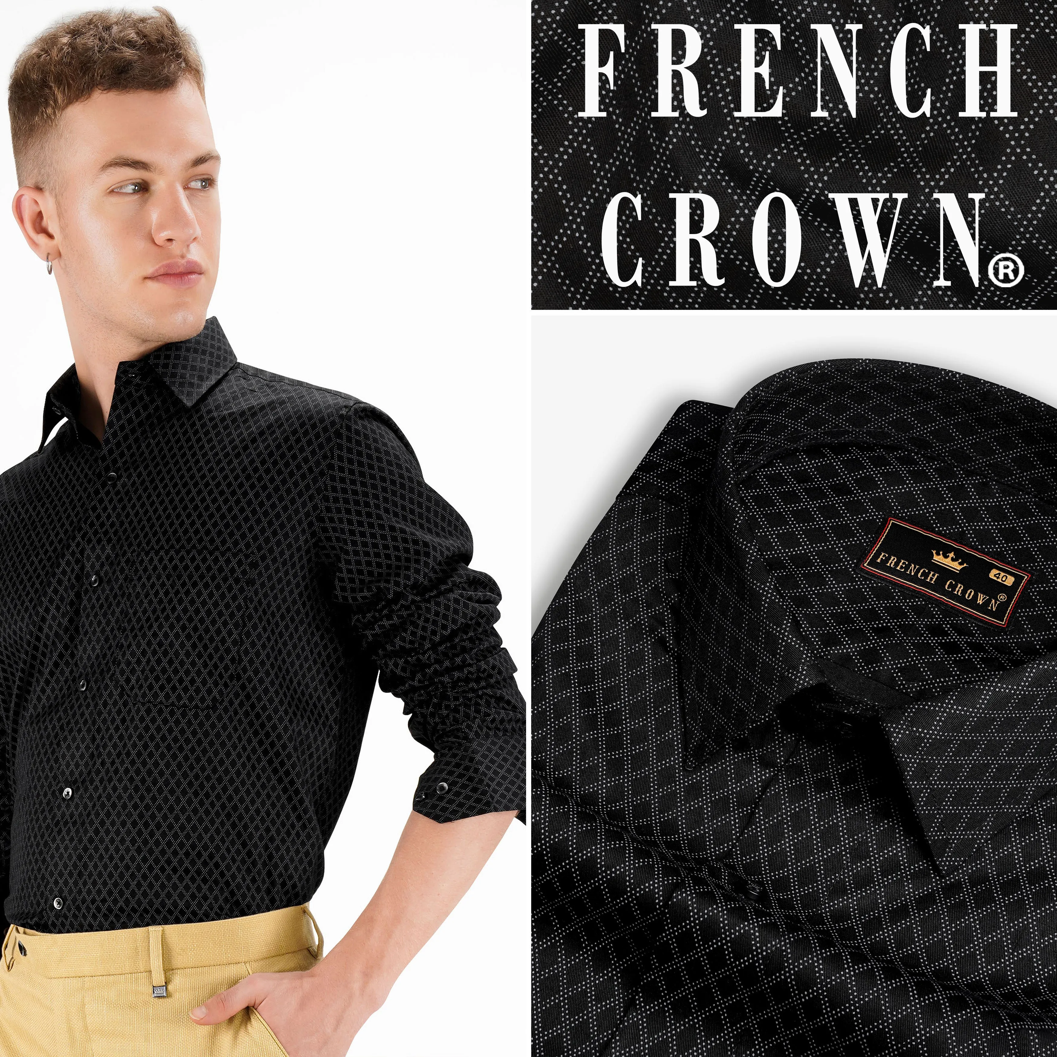 Jade Black Twill Premium Cotton Shirt sold by French Crown
