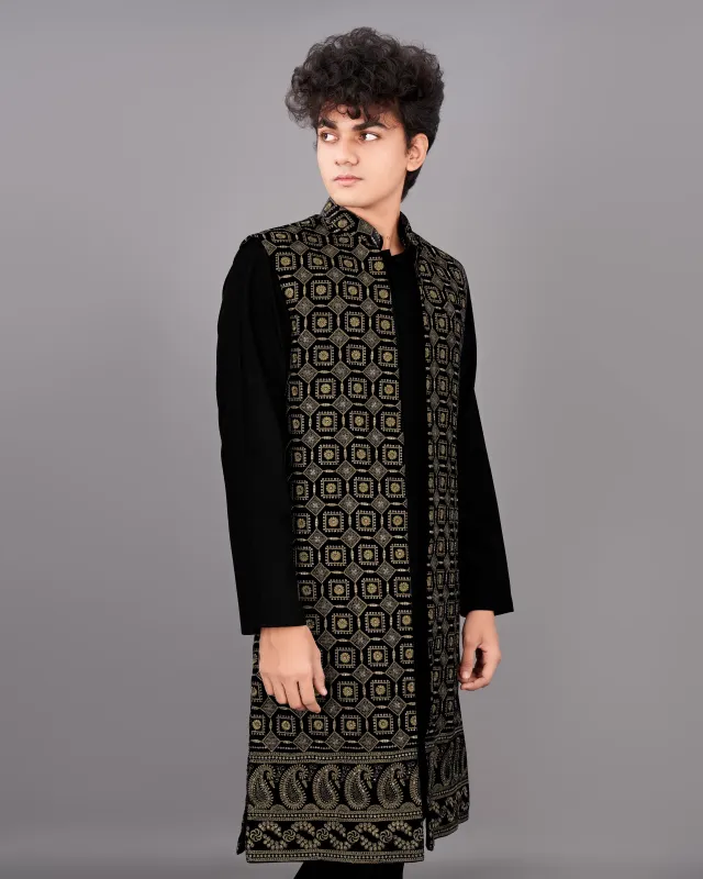 Jade Black with Moccasin Brown Sleeveless Embroidered Indo-Western sold by French Crown