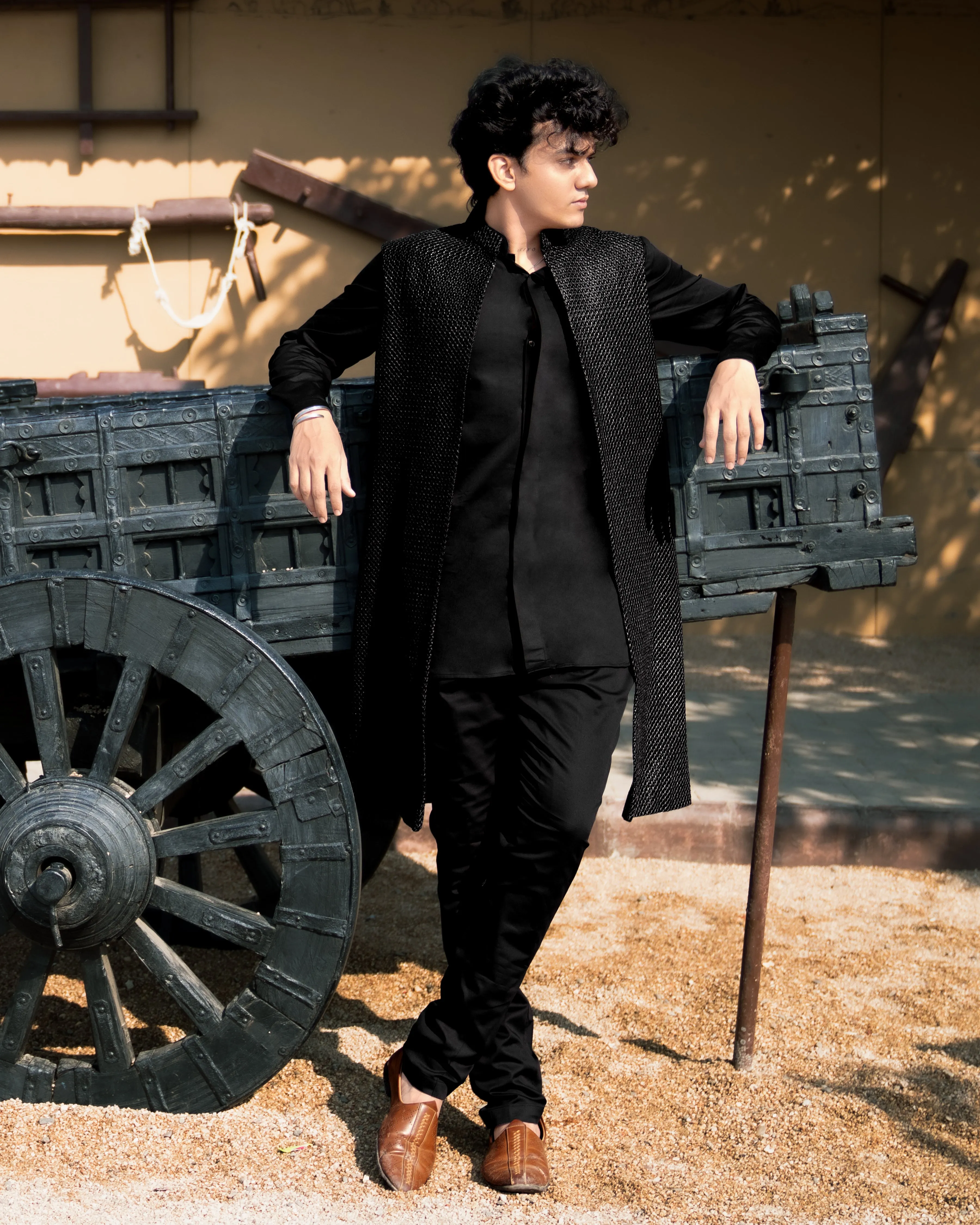 Jade Black with Textured Indo-western Set with Kurta Shirt and Pant sold by French Crown product image thumbnail 2