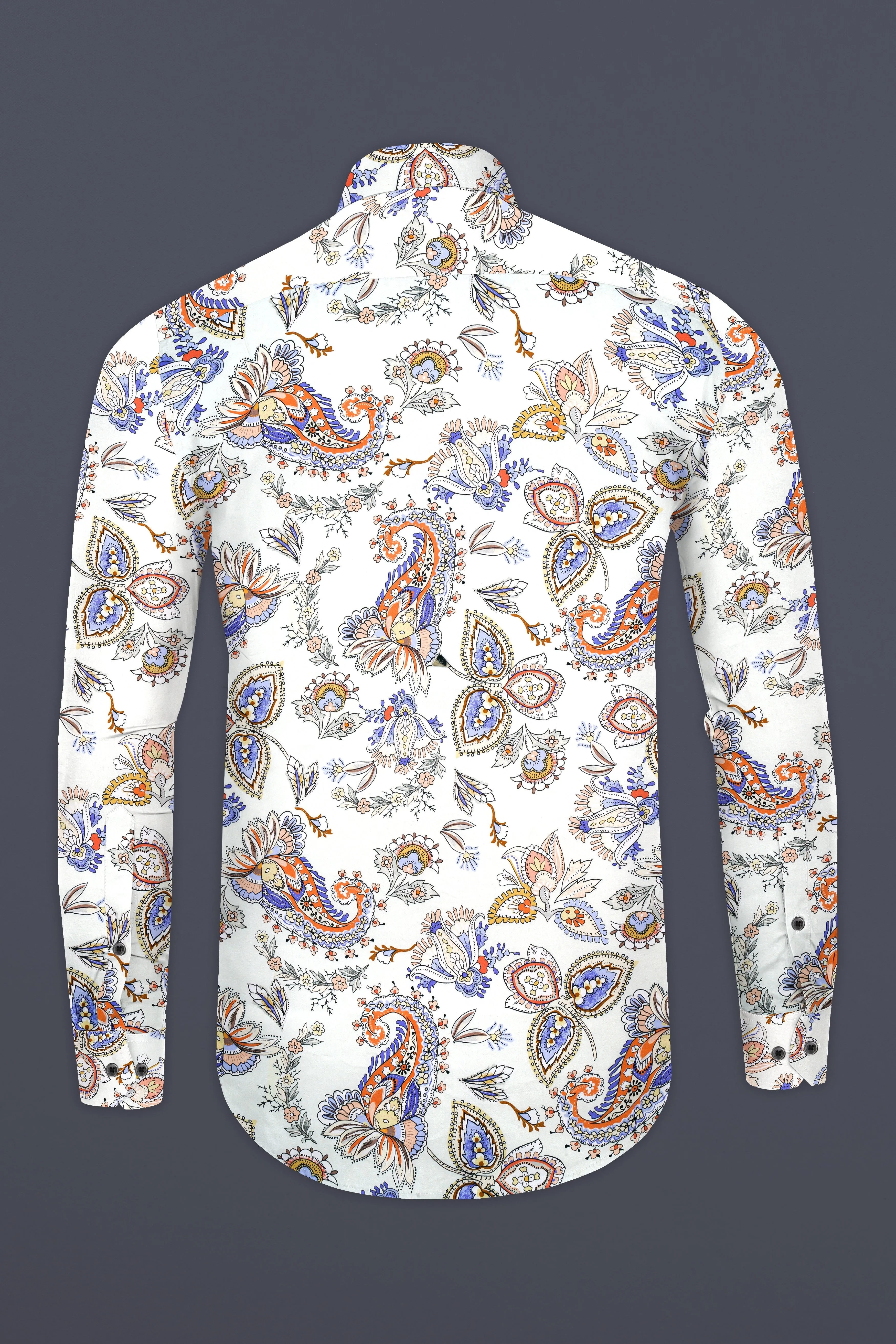 Ceramic White And Mimosa Blue Leaves Printed Subtle Sheen Super Soft Premium Cotton Shirt sold by French Crown product image thumbnail 5
