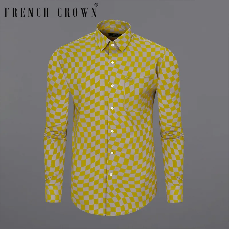 Brass Mustard Yellow with Zorba Gray Checked Premium Cotton Shirt sold by French Crown
