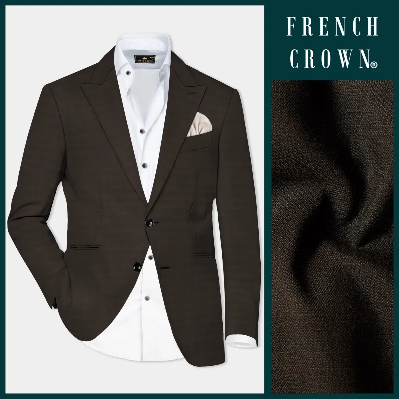 Piano Brown Textured Wool Rich Single Breasted Peak lapel Blazer sold by French Crown