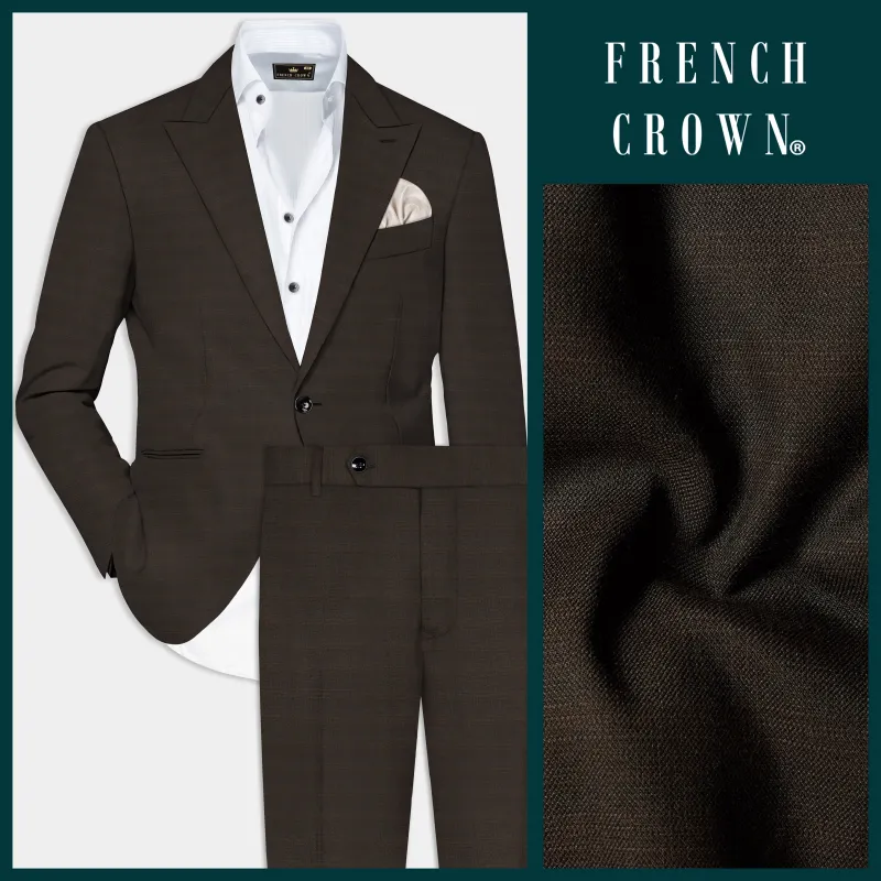 Piano Brown Textured Wool Rich Single Breasted Peak lapel Suit sold by French Crown
