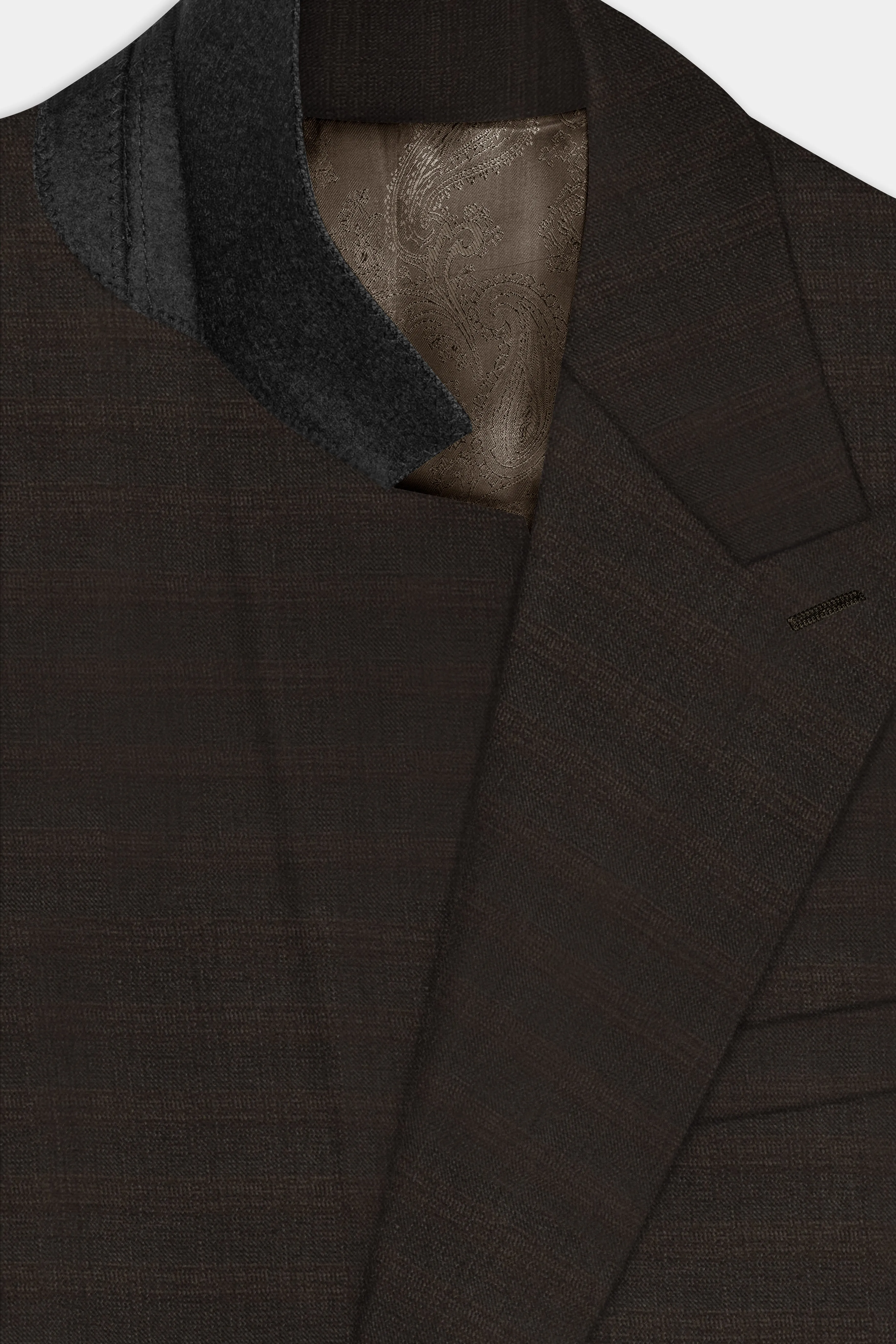 Piano Brown Textured Wool Rich Single Breasted Peak lapel Suit sold by French Crown product image thumbnail 5
