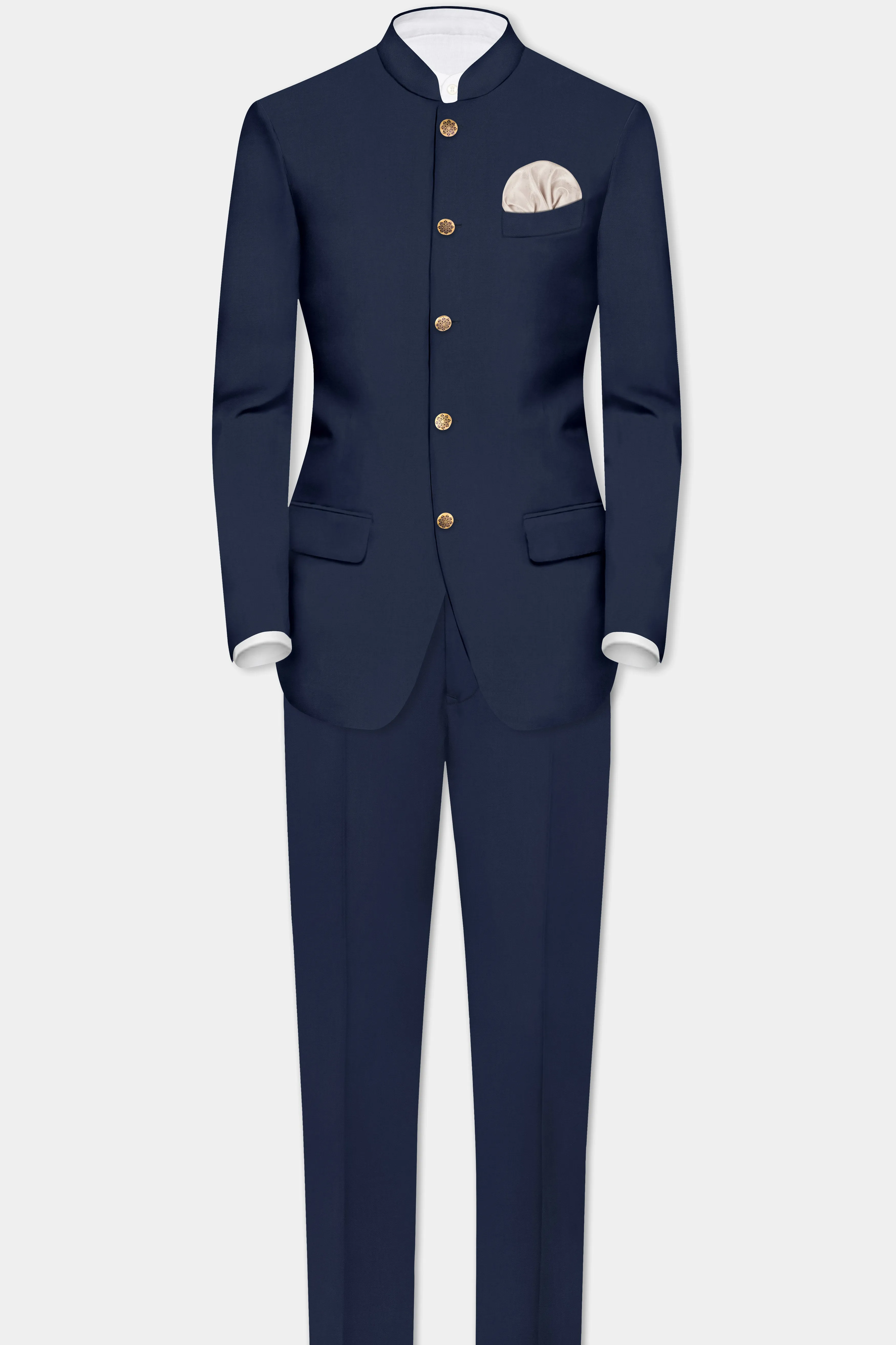 Vulcan Blue Solid Wool Rich Bandhgala Suit sold by French Crown product image thumbnail 4