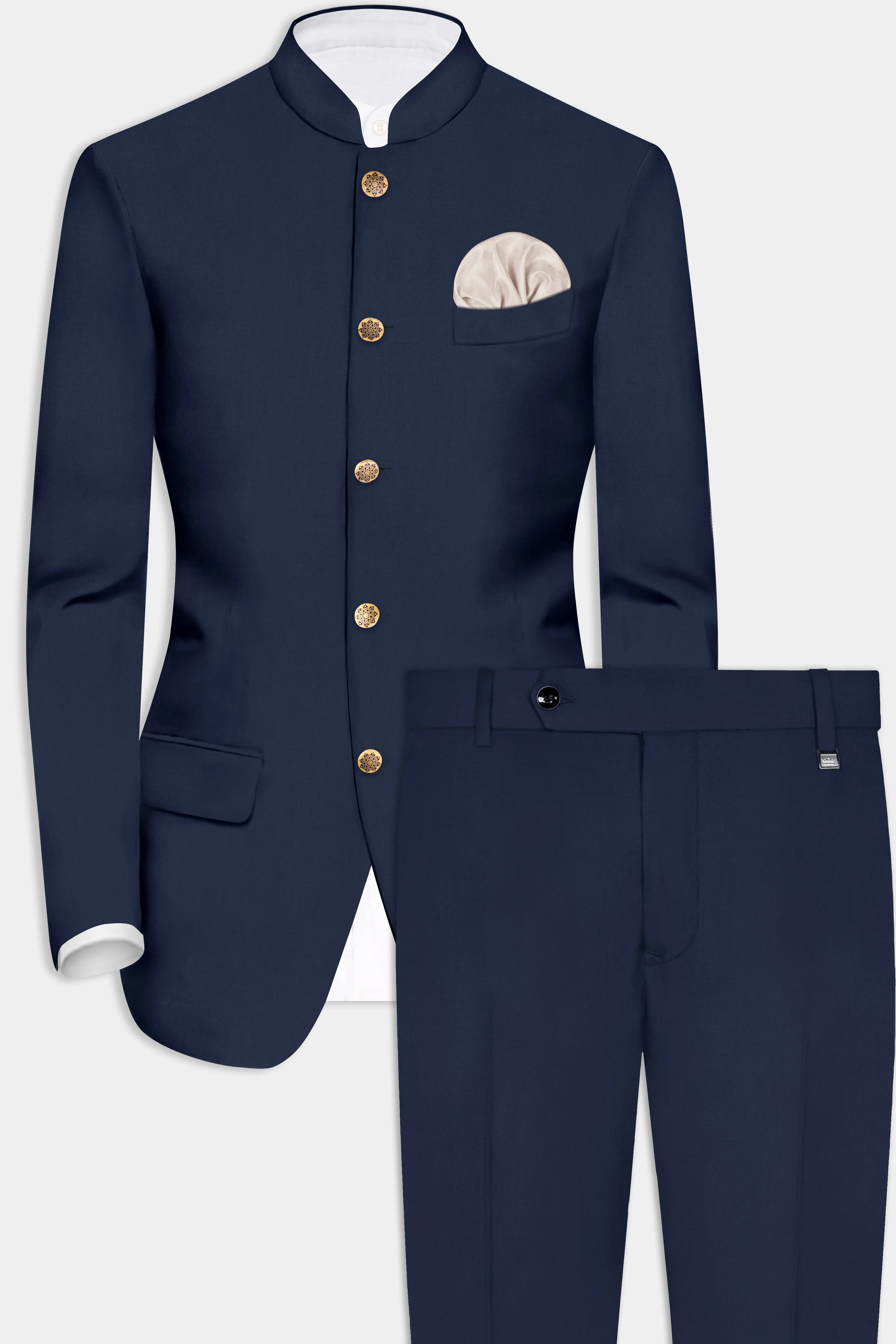 Vulcan Blue Solid Wool Rich Bandhgala Suit sold by French Crown product image thumbnail 2