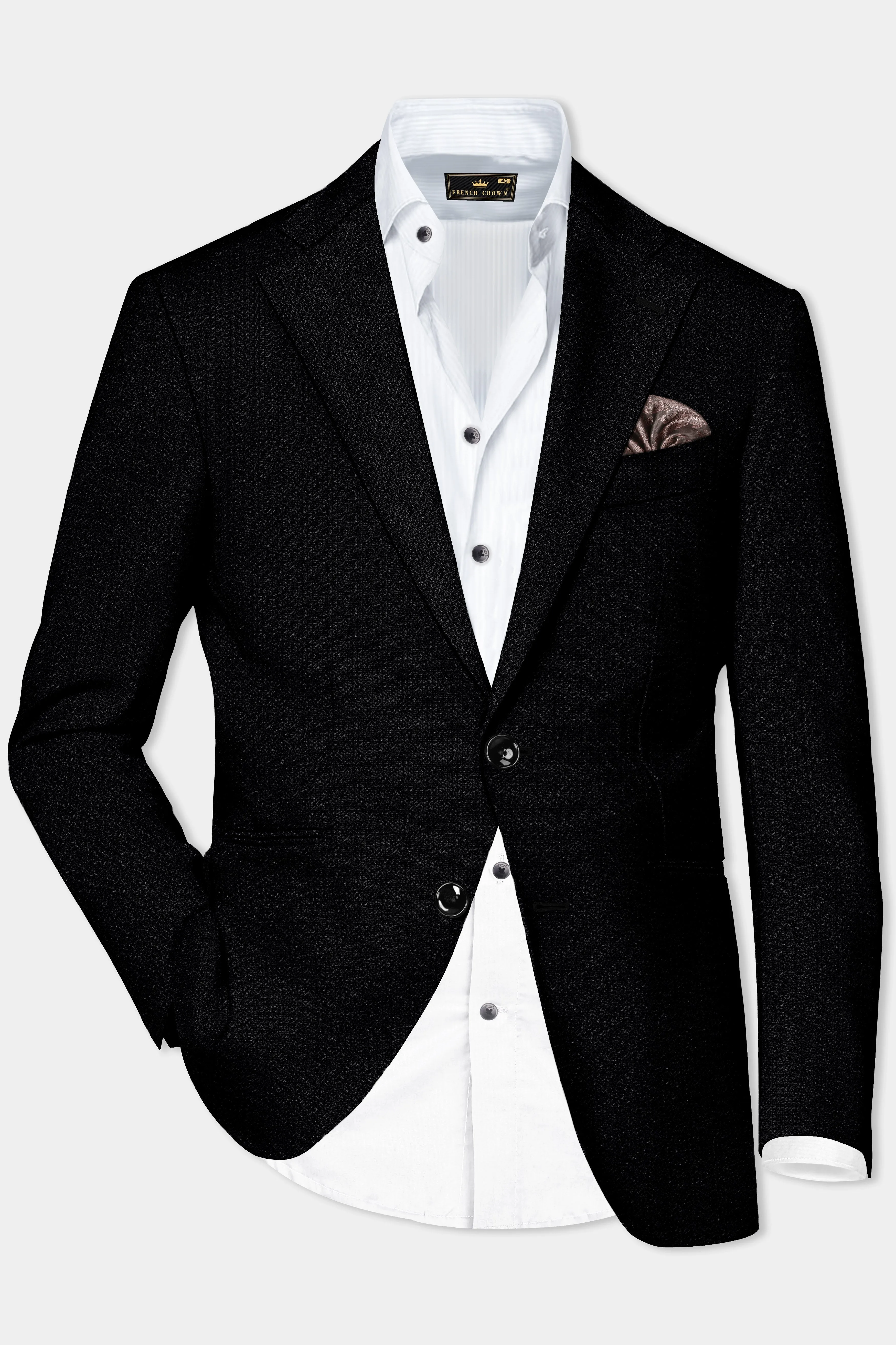 Noir-Jade Black Textured Wool Rich Single Breasted Blazer sold by French Crown product image thumbnail 2