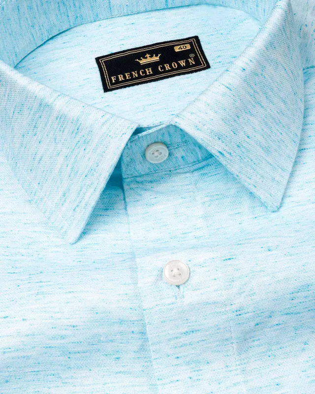 Morning Glory Blue Twill Textured Premium Cotton Shirt sold by French Crown