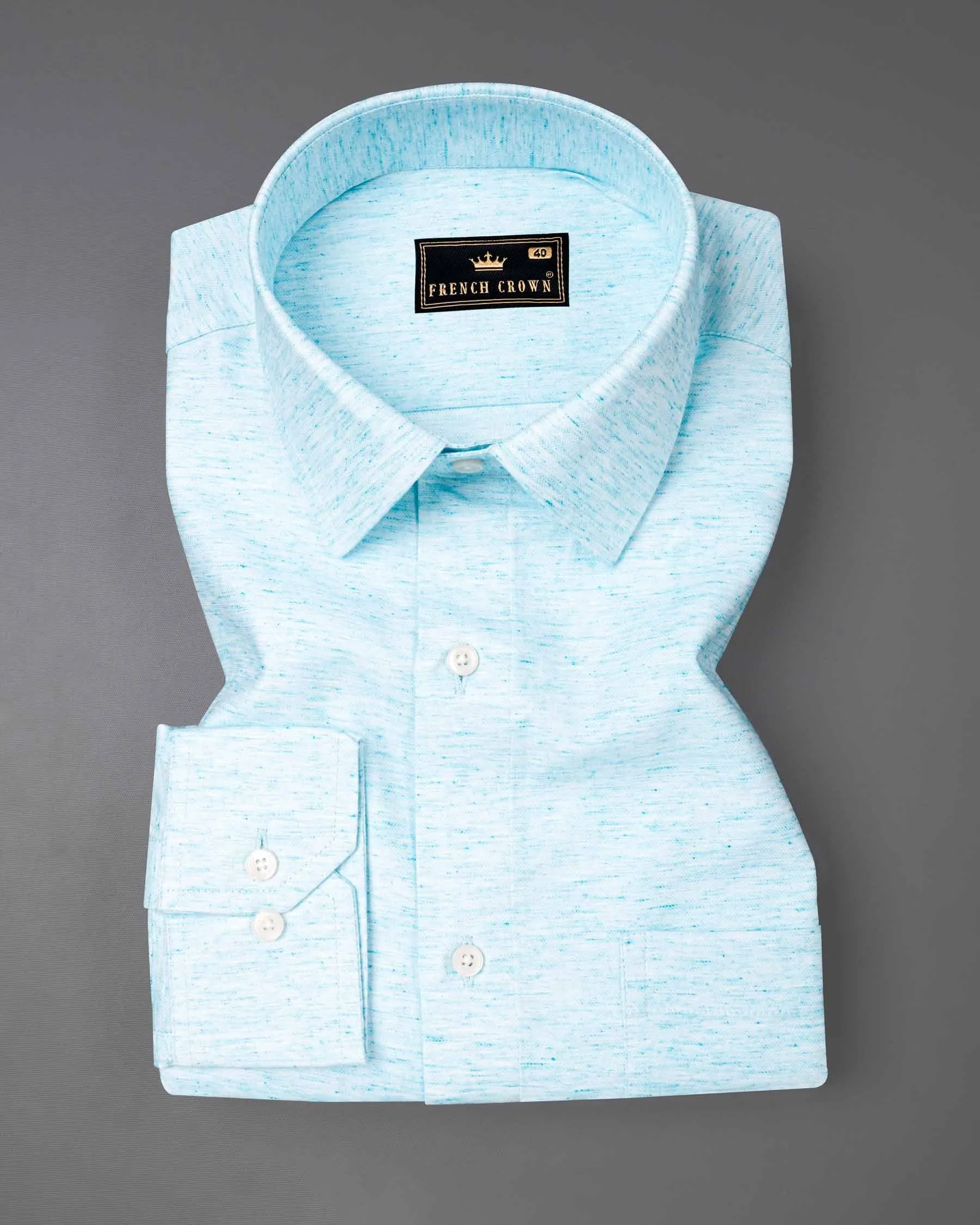 Morning Glory Blue Twill Textured Premium Cotton Shirt sold by French Crown product image thumbnail 3