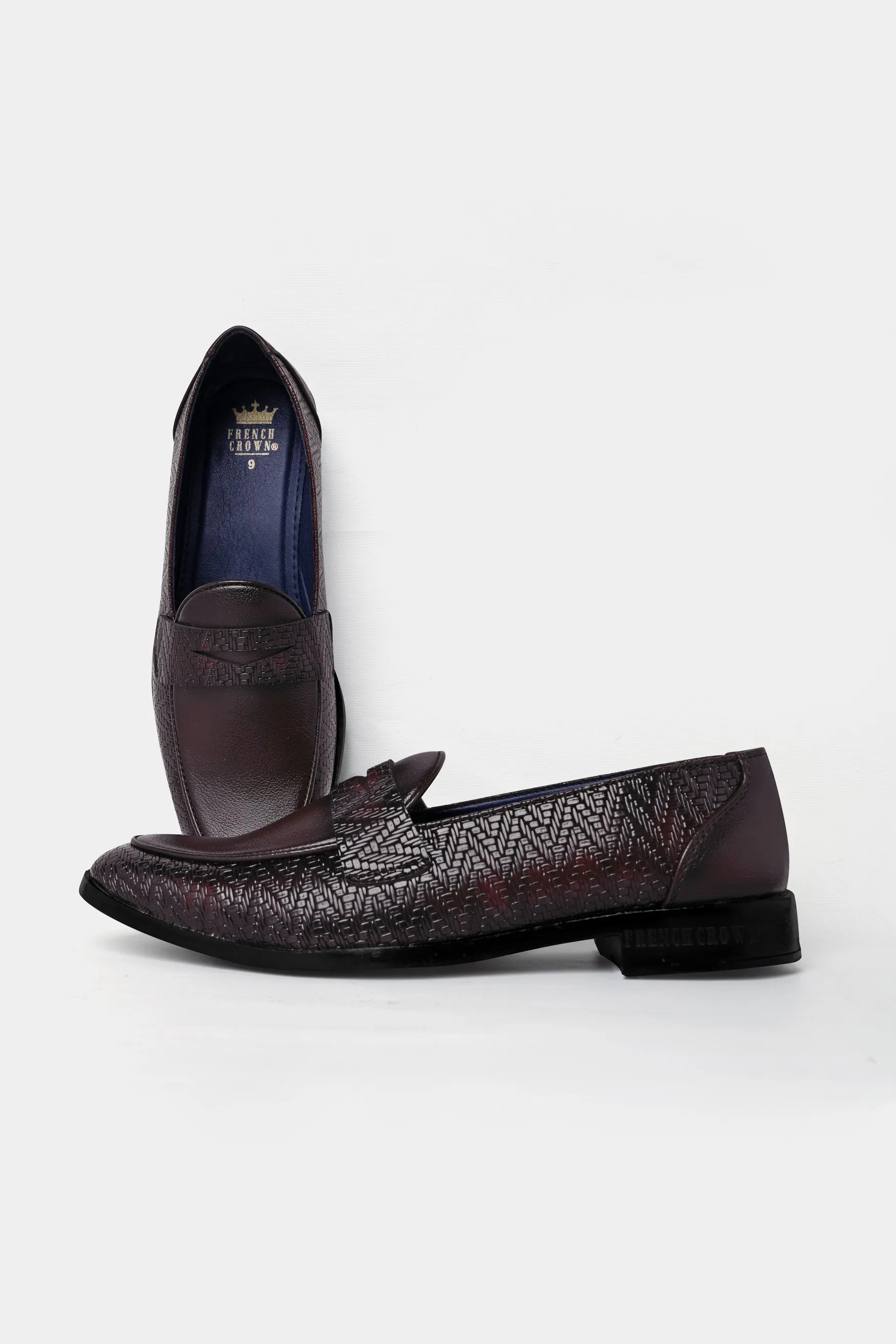 Brown Vegan Leather Textured Loafers sold by French Crown product image thumbnail 2