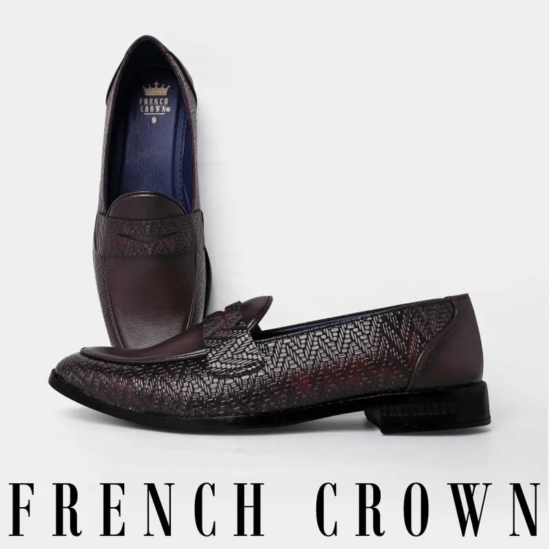 Brown Vegan Leather Textured Loafers made by French Crown