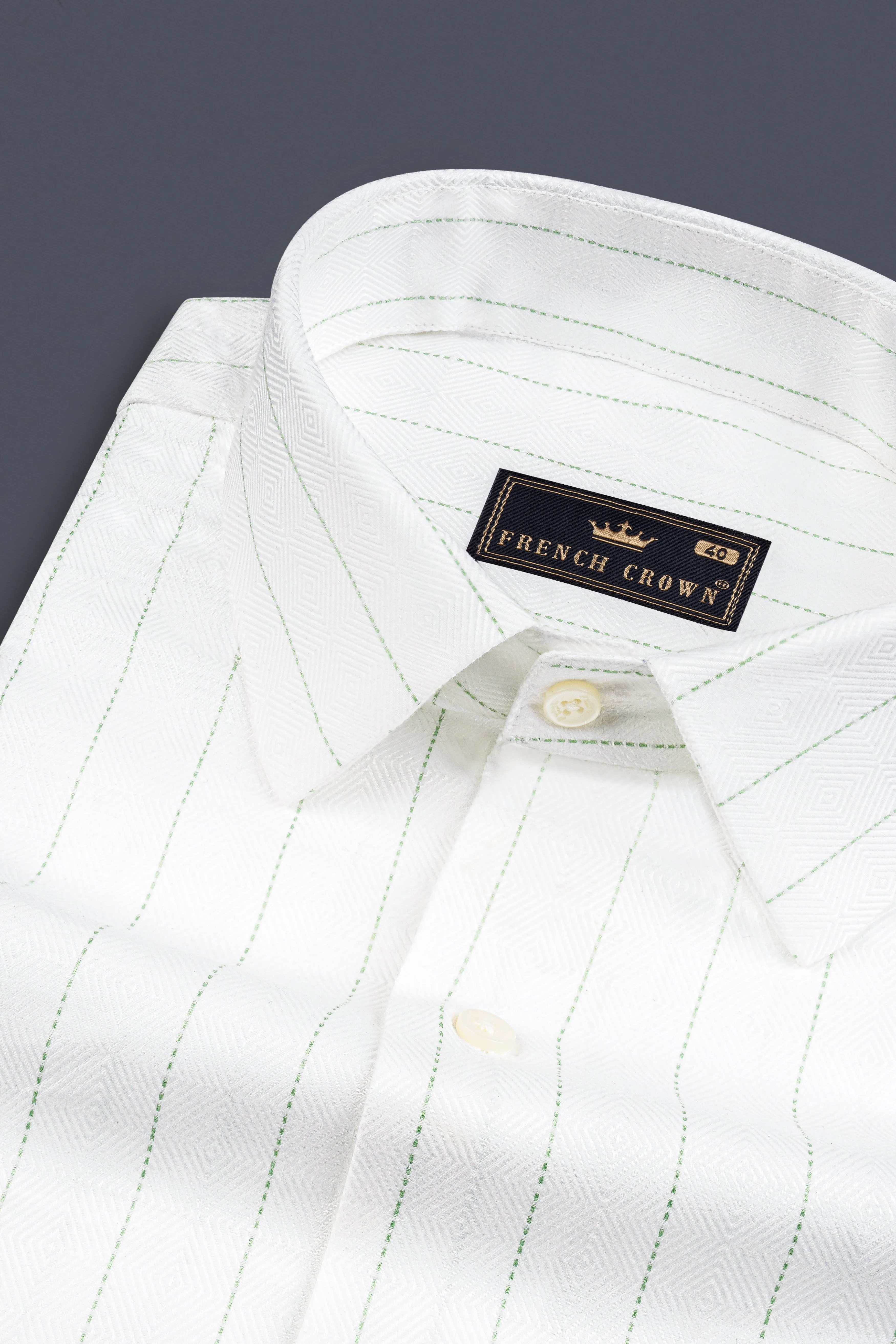 Bright white With Green Striped Dobby Textured Premium Cotton Shirt sold by French Crown