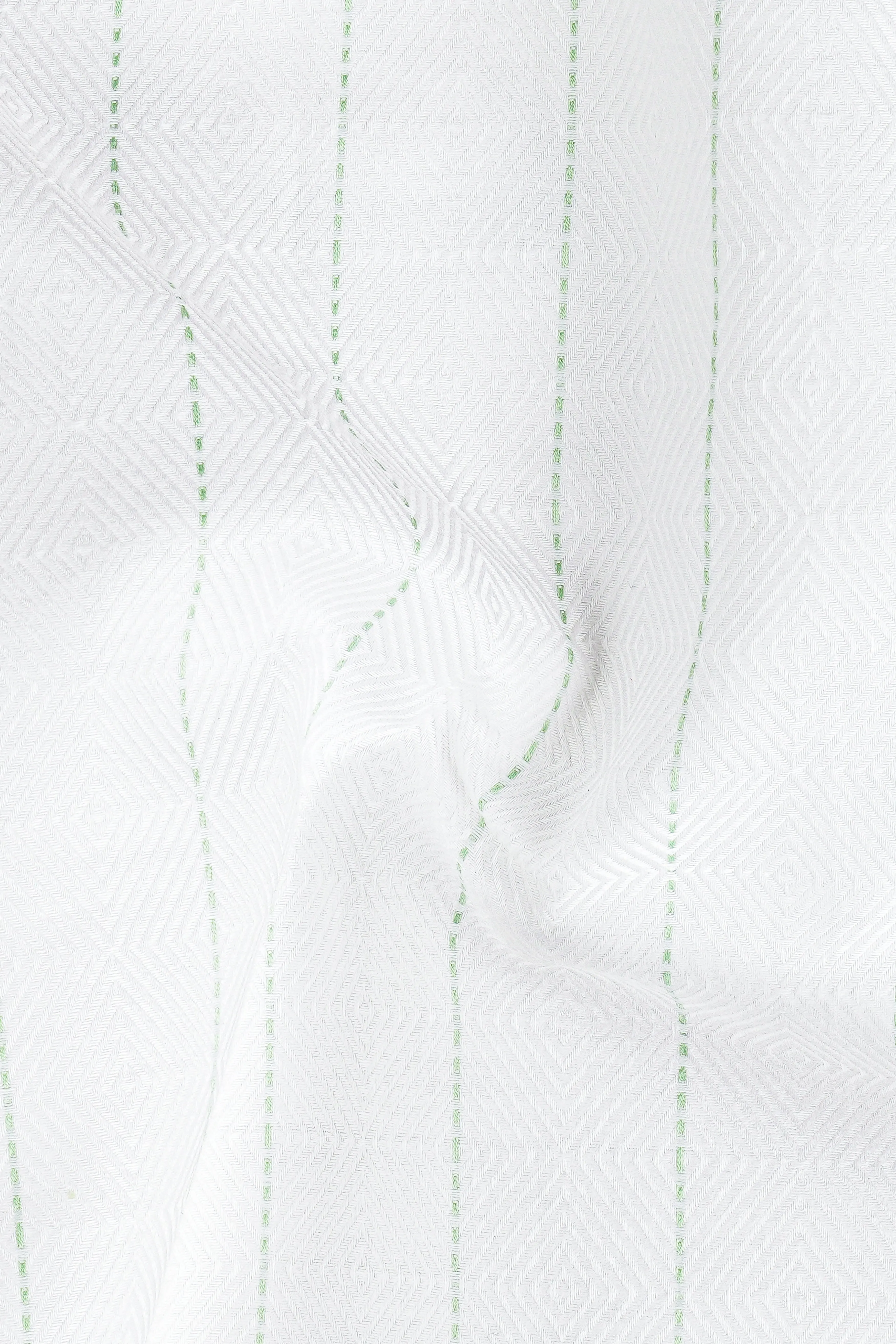Bright white With Green Striped Dobby Textured Premium Cotton Shirt sold by French Crown product image thumbnail 2