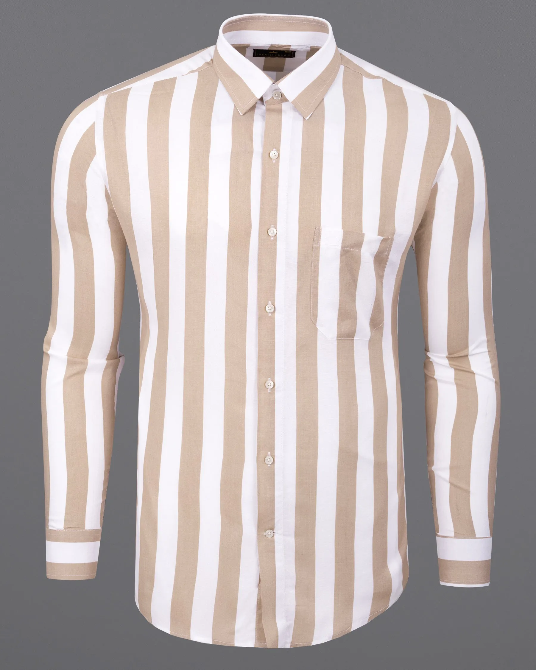 Clam Shell Brown and White Thick Striped Premium Tencel Shirt sold by French Crown product image thumbnail 5