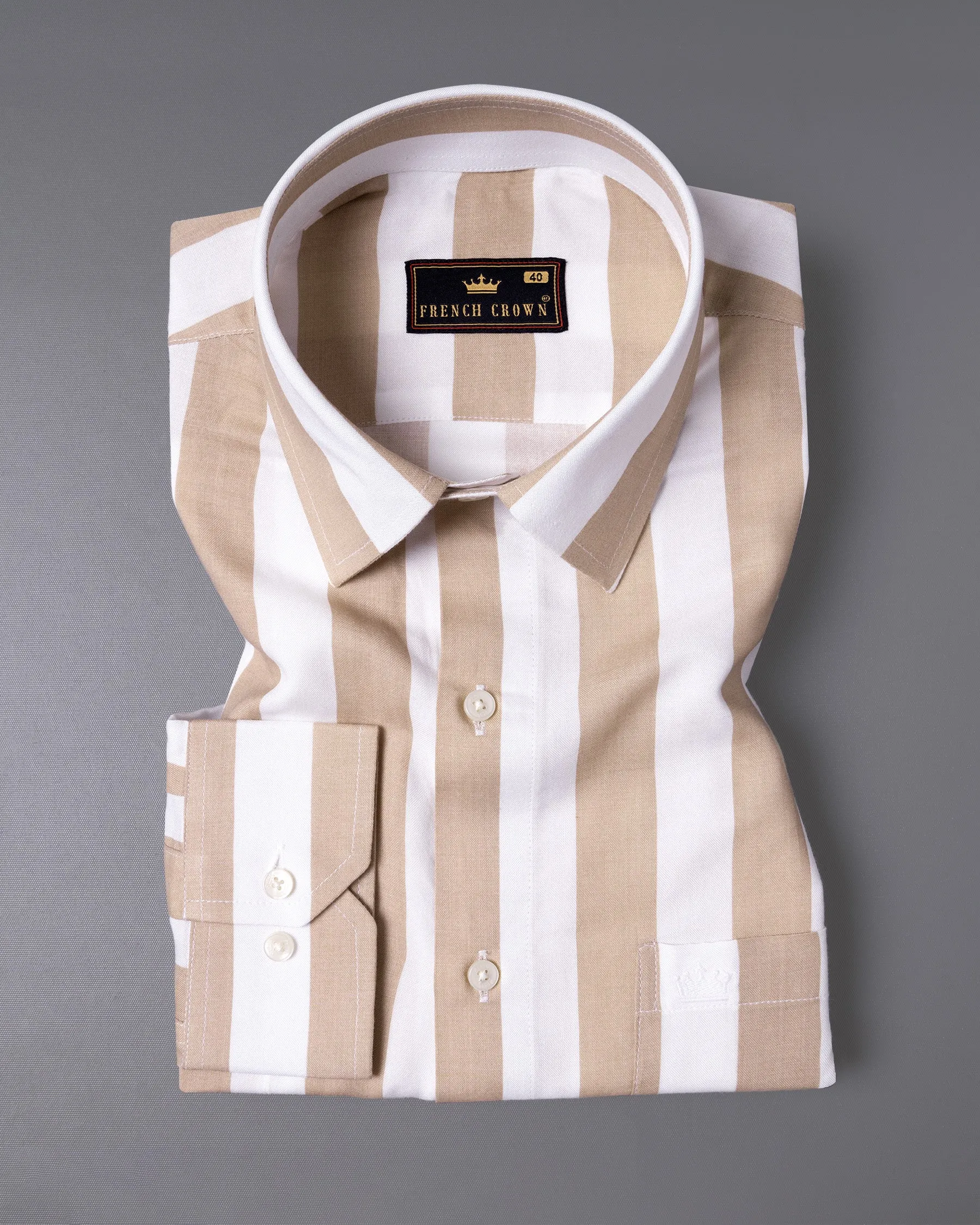 Clam Shell Brown and White Thick Striped Premium Tencel Shirt sold by French Crown product image thumbnail 3