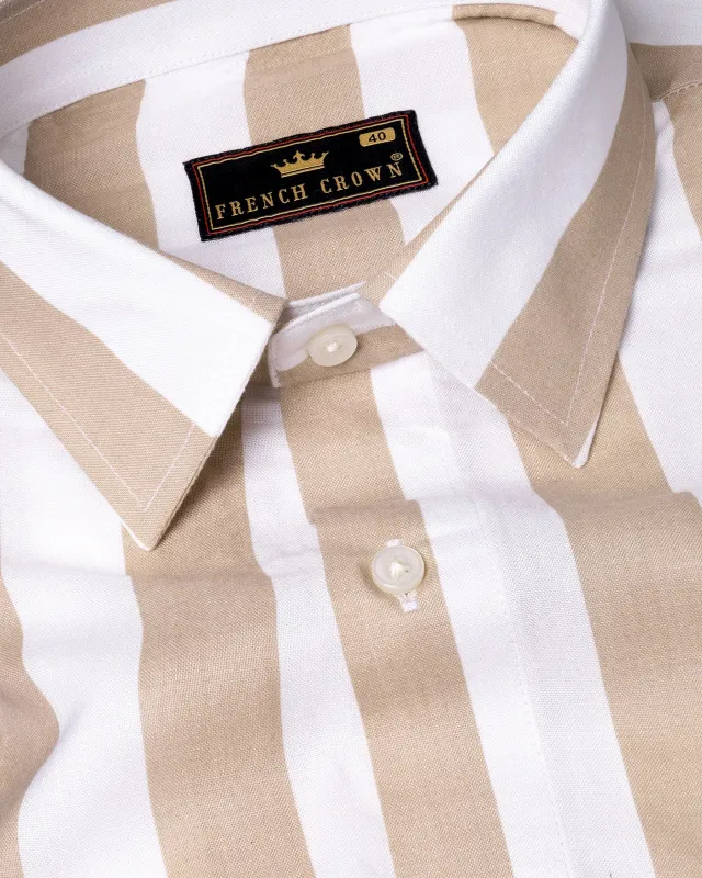 Clam Shell Brown and White Thick Striped Premium Tencel Shirt sold by French Crown