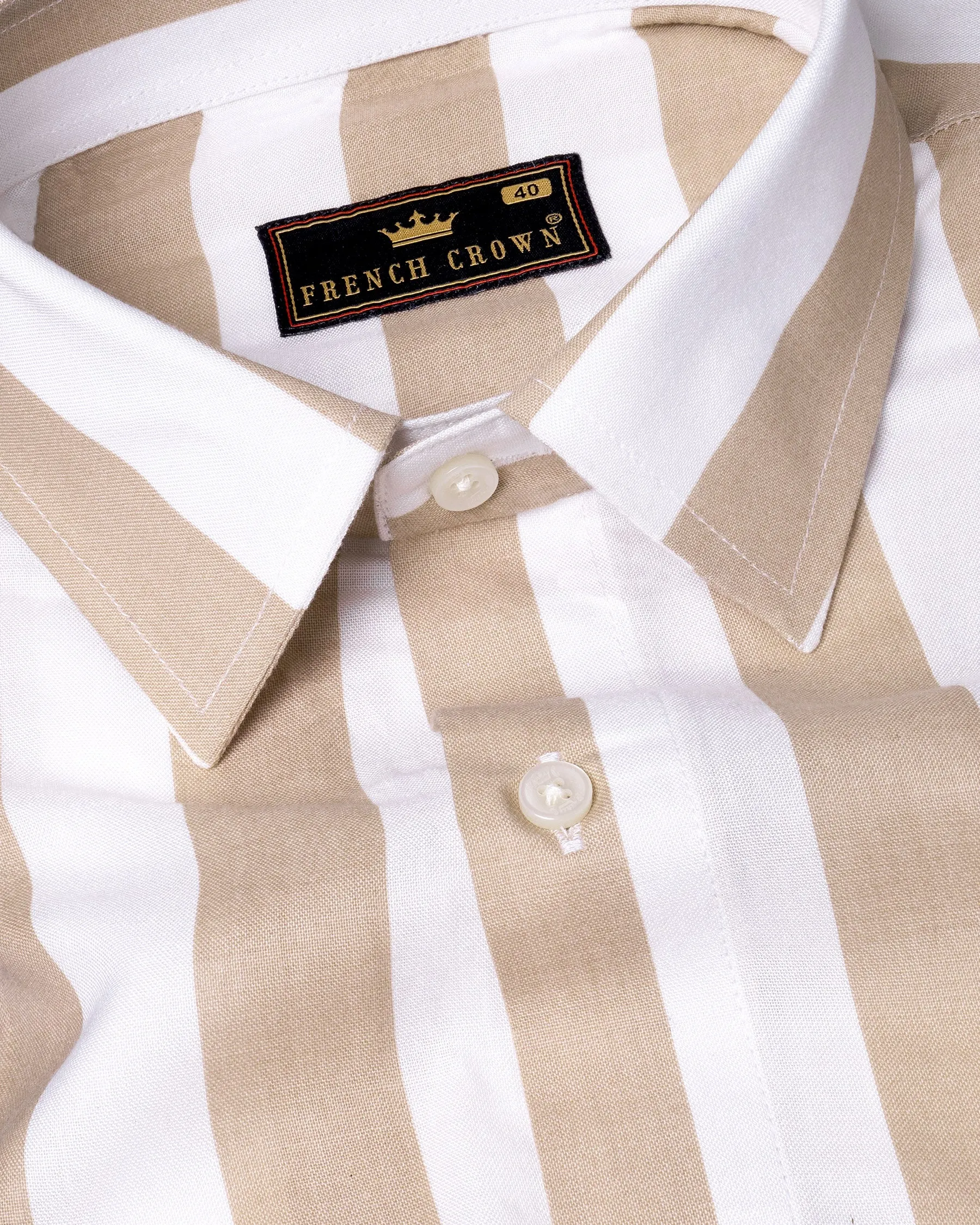 Clam Shell Brown and White Thick Striped Premium Tencel Shirt sold by French Crown