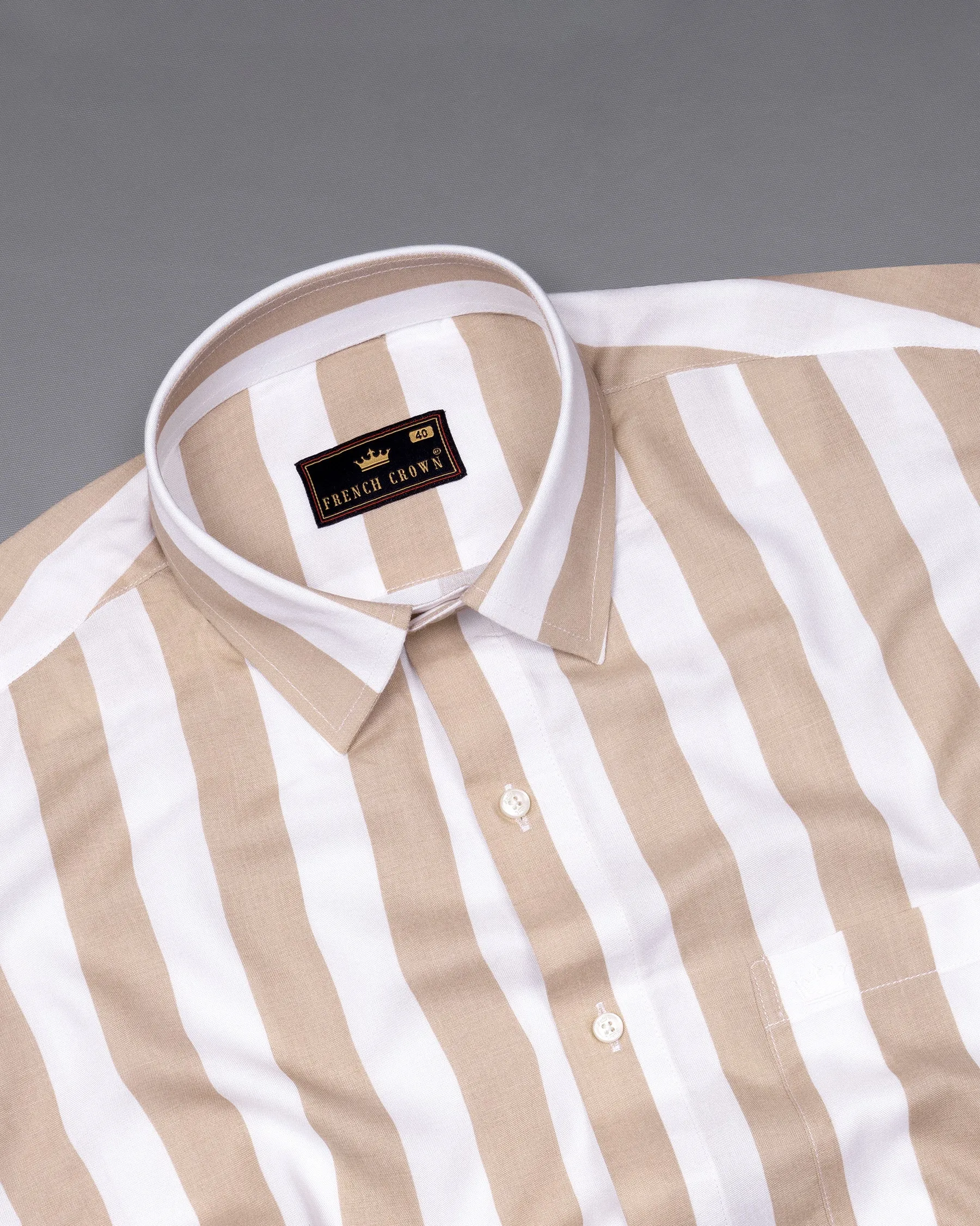 Clam Shell Brown and White Thick Striped Premium Tencel Shirt sold by French Crown product image thumbnail 4