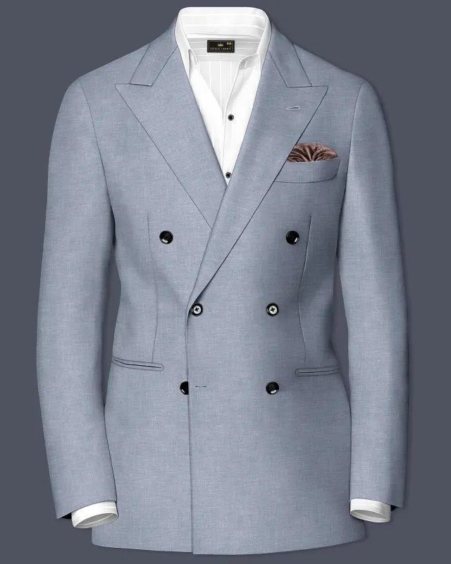 Argento-Cadet Gray Solid Wool Rich Double Breasted Blazer sold by French Crown