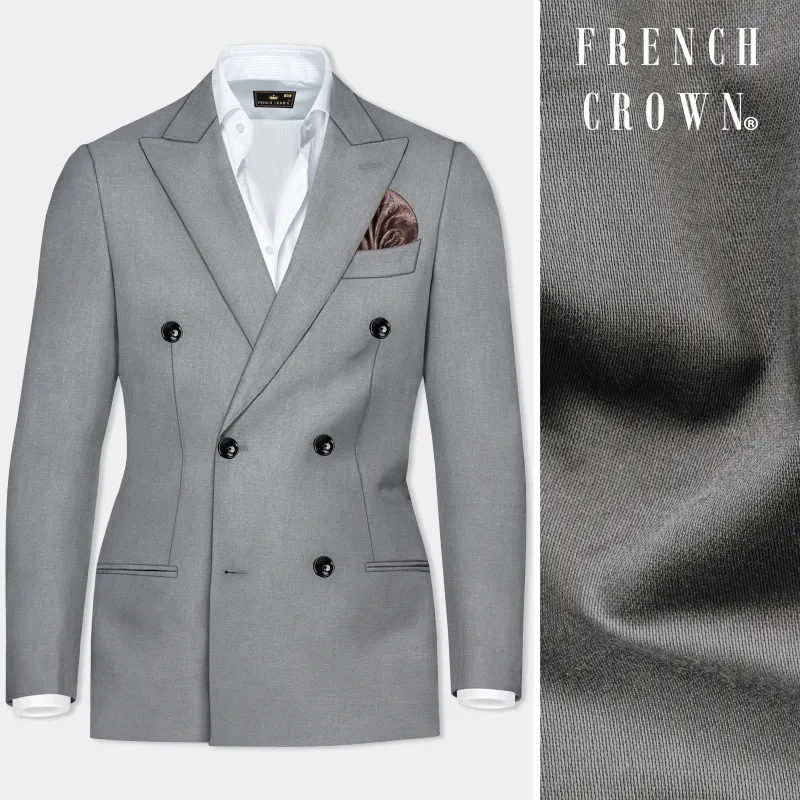 Venus Gray Solid Cotton Double Breasted Blazer sold by French Crown
