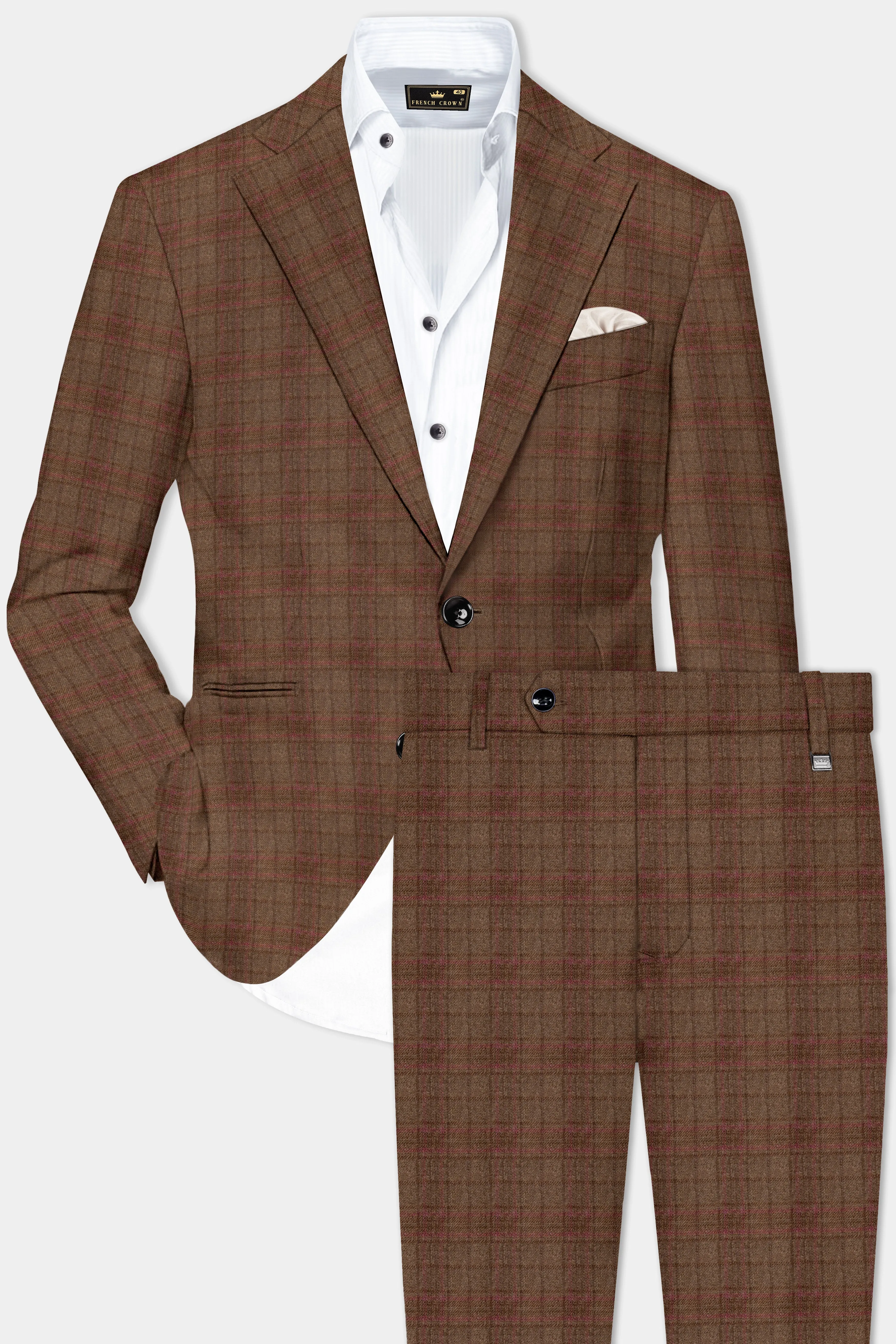 Cango Brown Plaid Wool Rich Single Breasted Suit sold by French Crown product image thumbnail 2