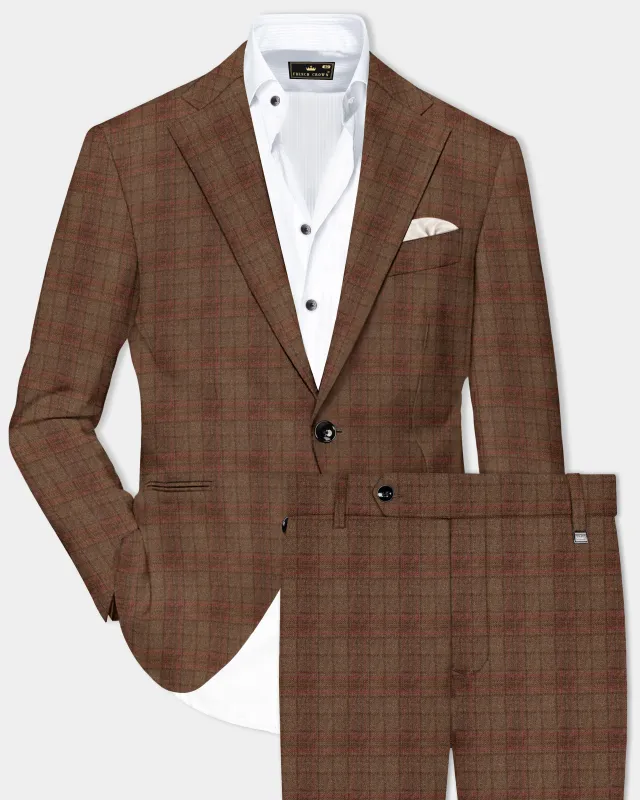 Cango Brown Plaid Wool Rich Single Breasted Suit made by French Crown