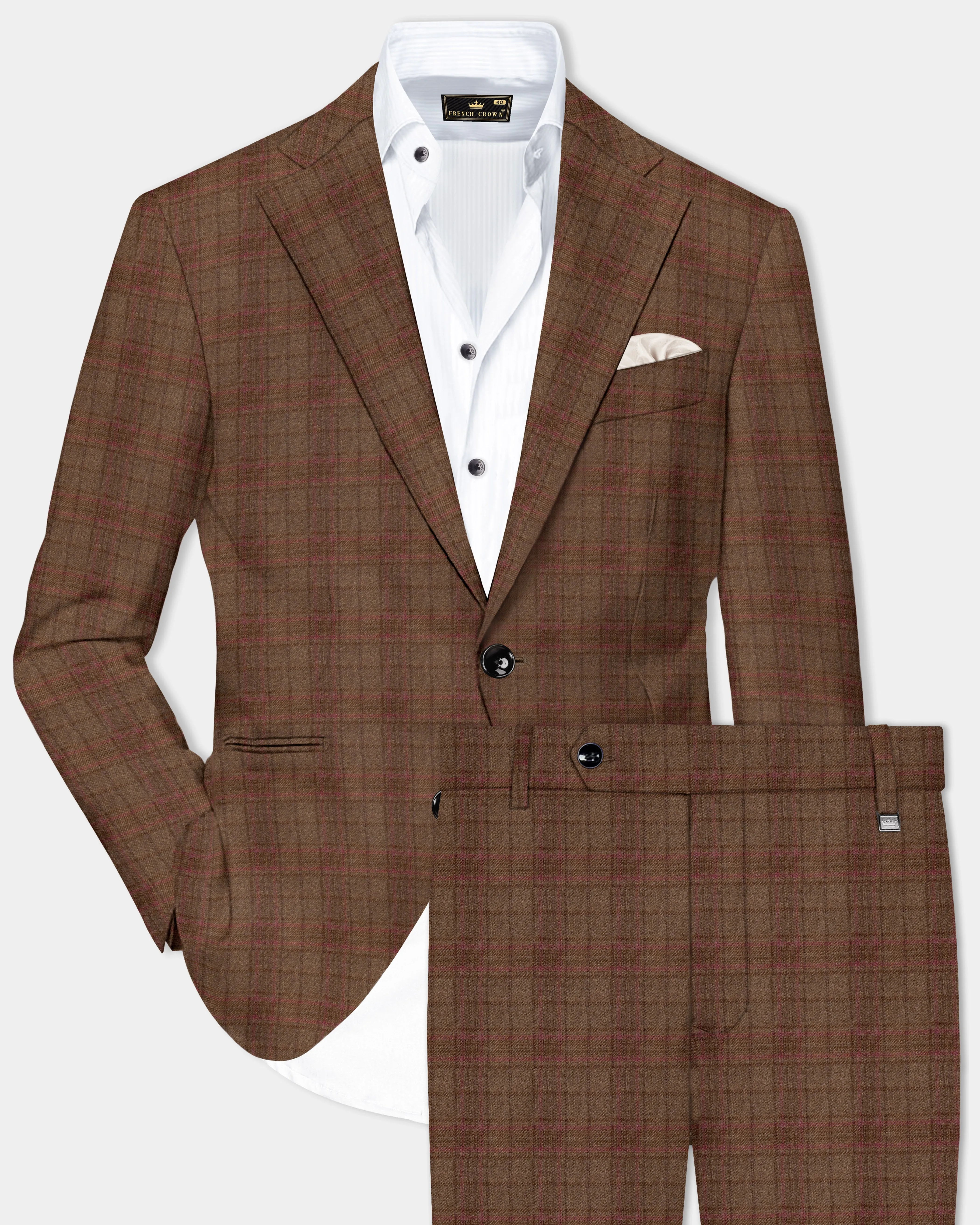 Cango Brown Plaid Wool Rich Single Breasted Suit sold by French Crown