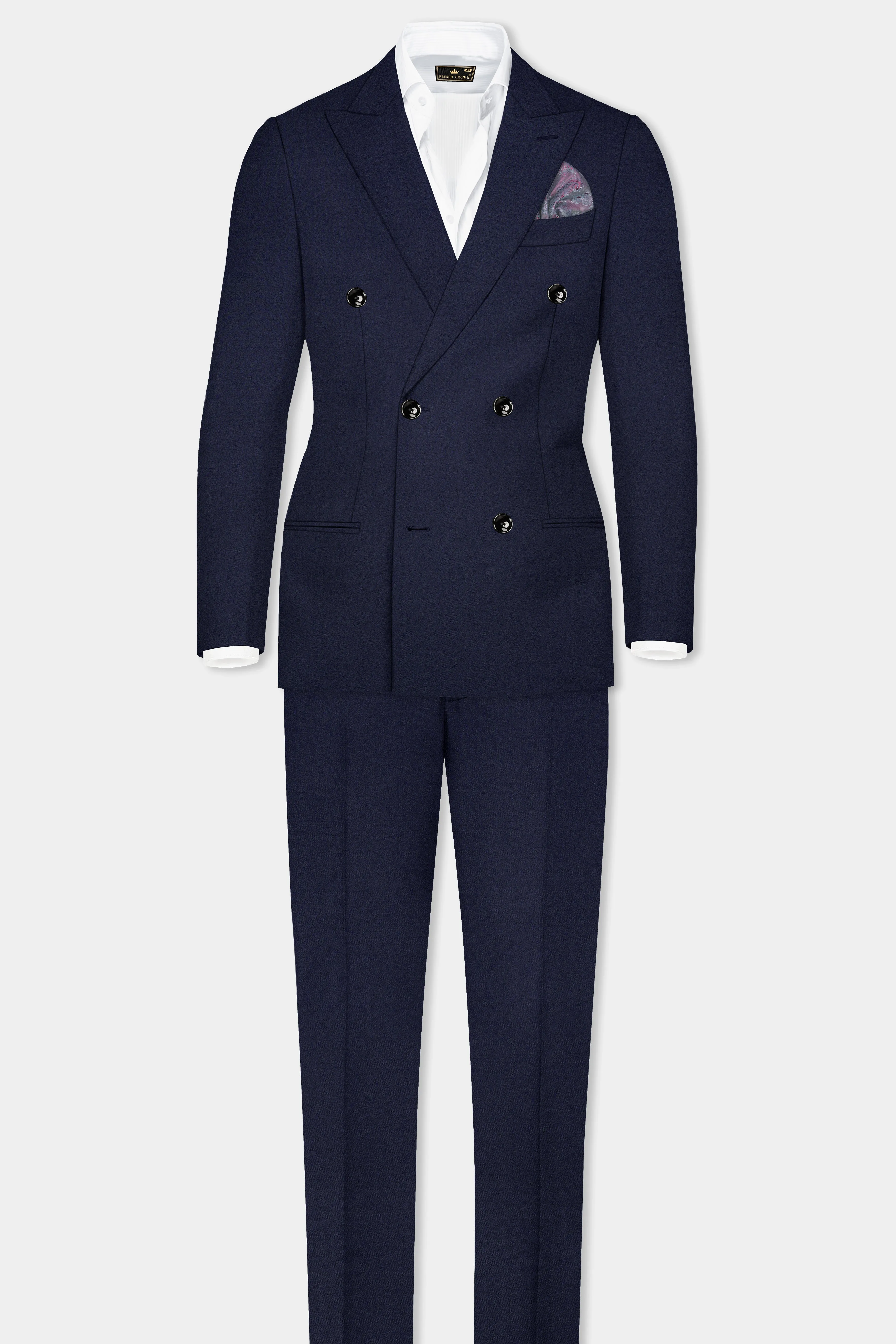 Thunder Blue Solid Wool Blend Double Breasted Suit sold by French Crown product image thumbnail 4