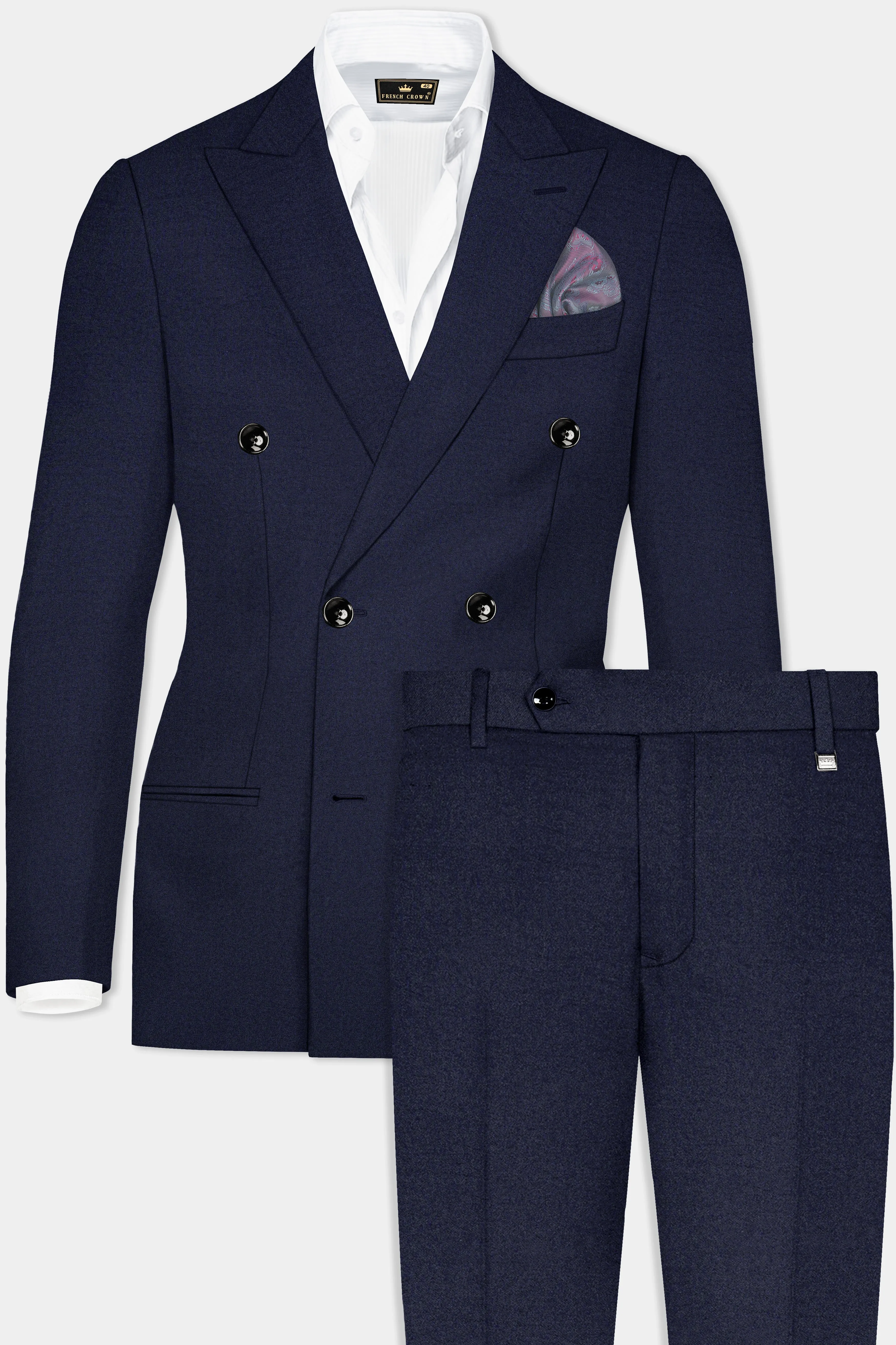 Thunder Blue Solid Wool Blend Double Breasted Suit sold by French Crown product image thumbnail 2
