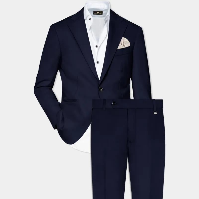 Thunder Blue Solid Wool Blend Single Breasted Suit sold by French Crown