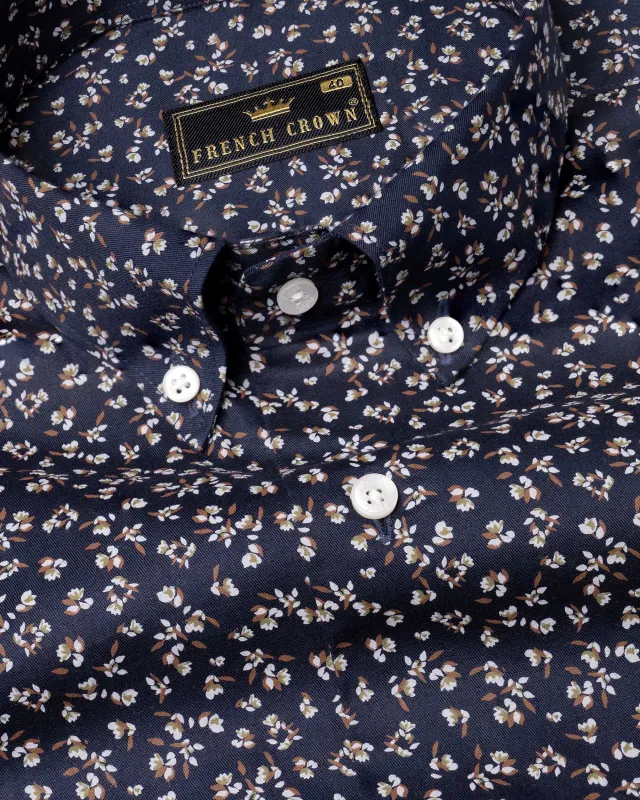 Mirage Blue and White Floral Printed Super Soft Premium Cotton Shirt sold by French Crown