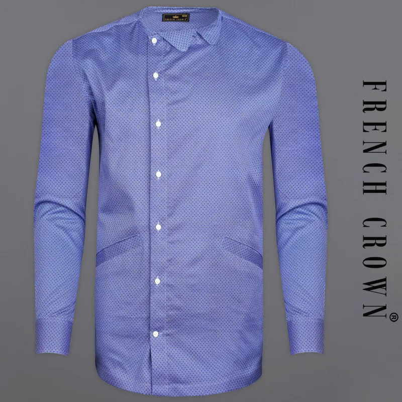 Dark Periwinkle Blue Geometric Printed Premium Cotton Designer Shirt made by French Crown