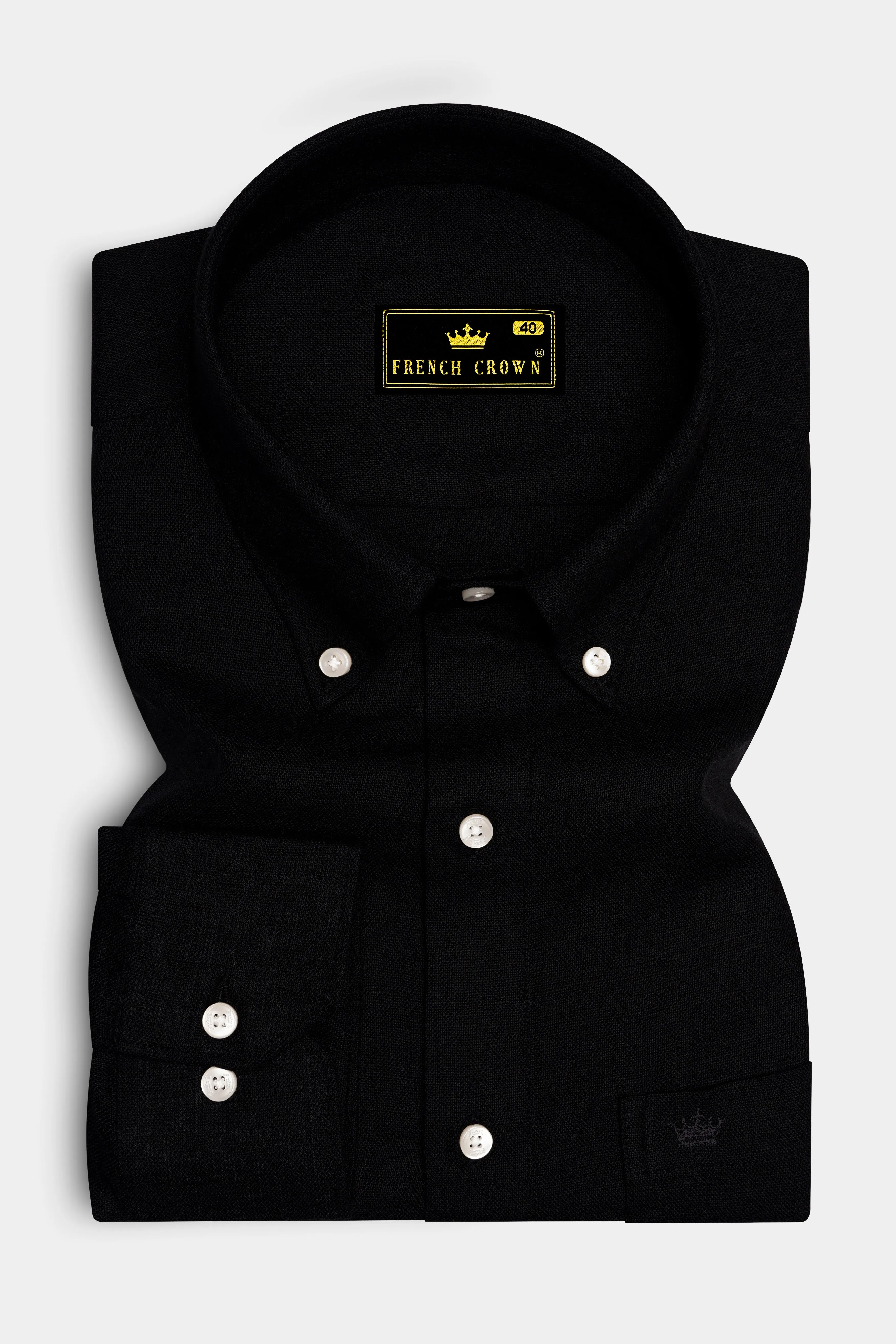 Nerjade-Jade Black Luxurious Linen Dress Shirt sold by French Crown product image thumbnail 4