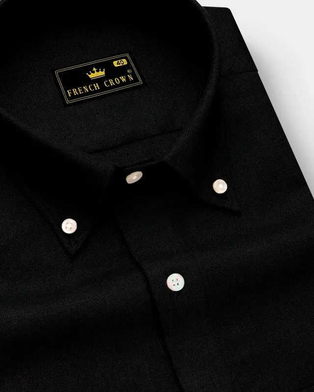 Nerjade-Jade Black Luxurious Linen Dress Shirt made by French Crown