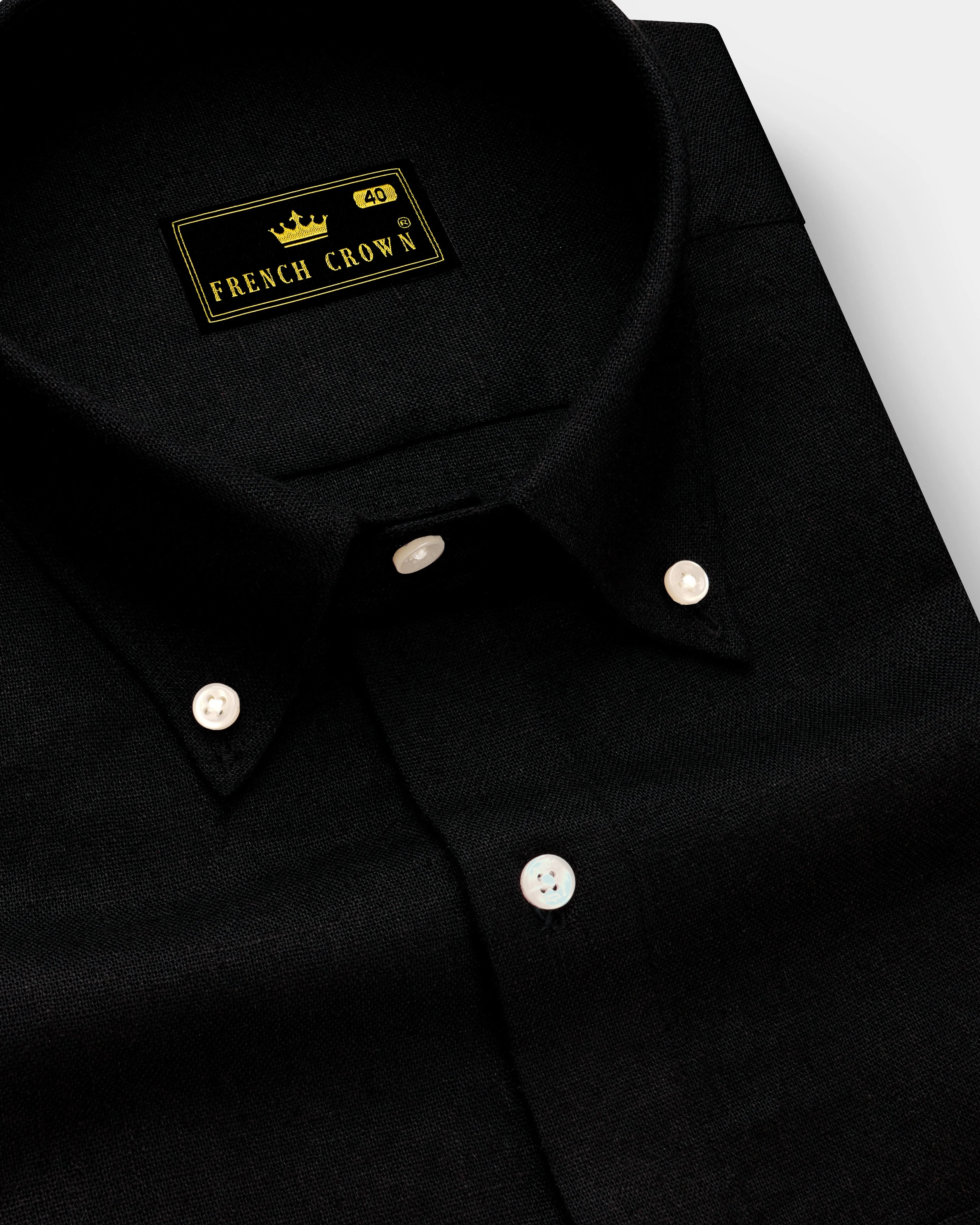 Nerjade-Jade Black Luxurious Linen Dress Shirt sold by French Crown