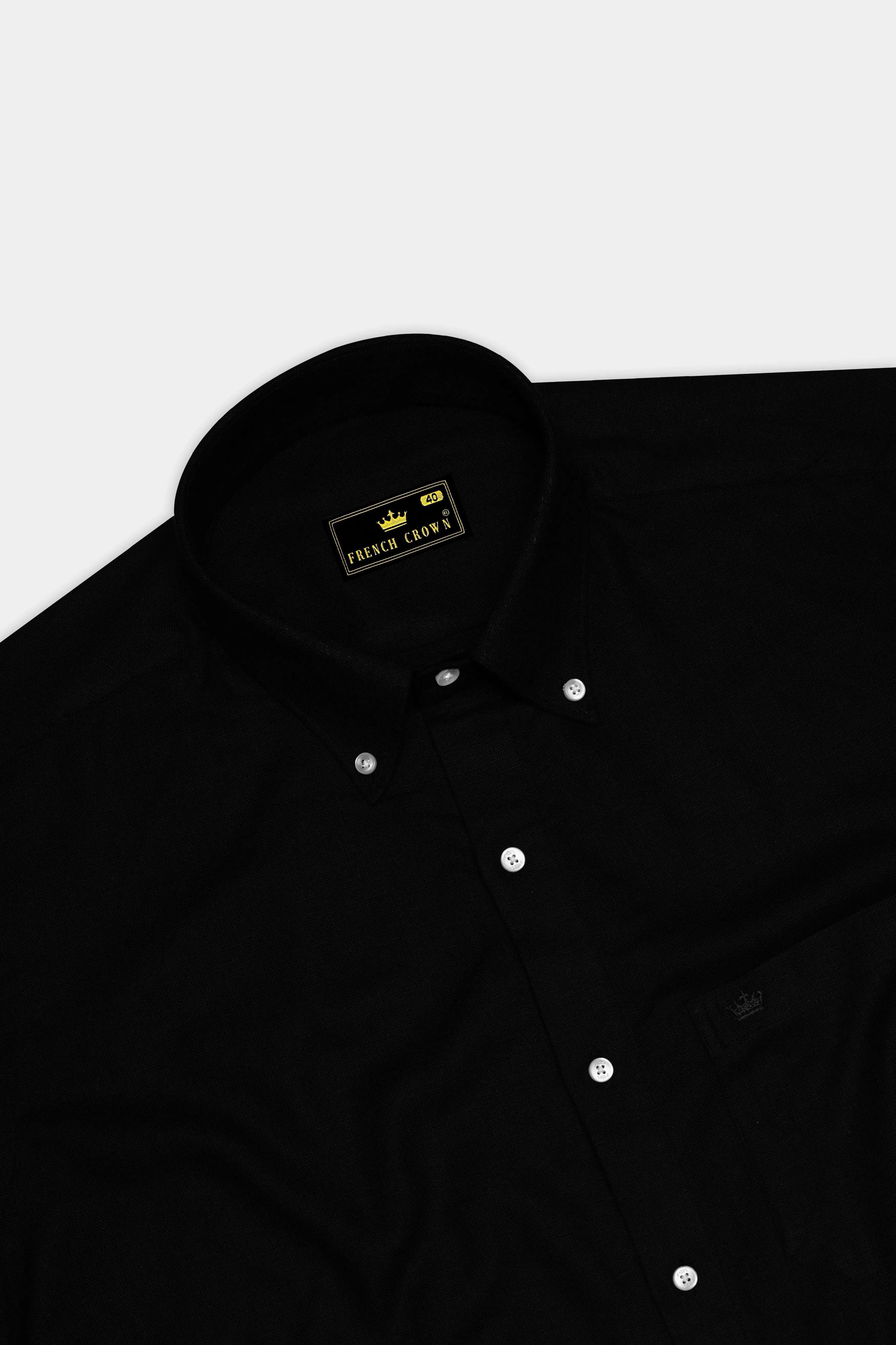 Nerjade-Jade Black Luxurious Linen Dress Shirt sold by French Crown product image thumbnail 5