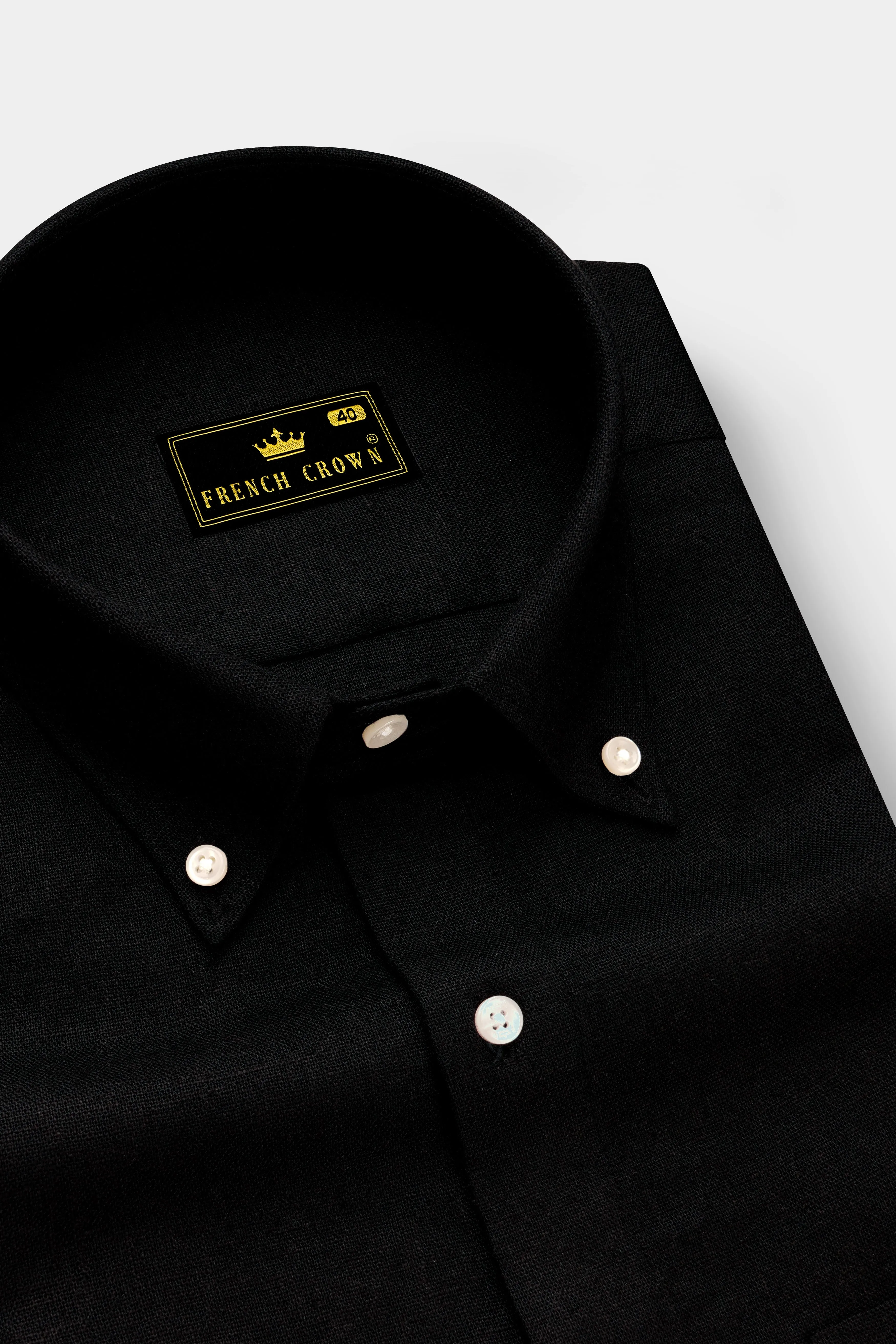 Nerjade-Jade Black Luxurious Linen Dress Shirt sold by French Crown product image thumbnail 2