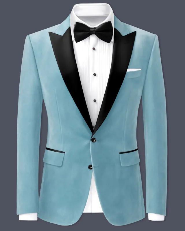 Ocevel-Naptune Blue Velvet Peak Lapel Tuxedo Blazer made by French Crown