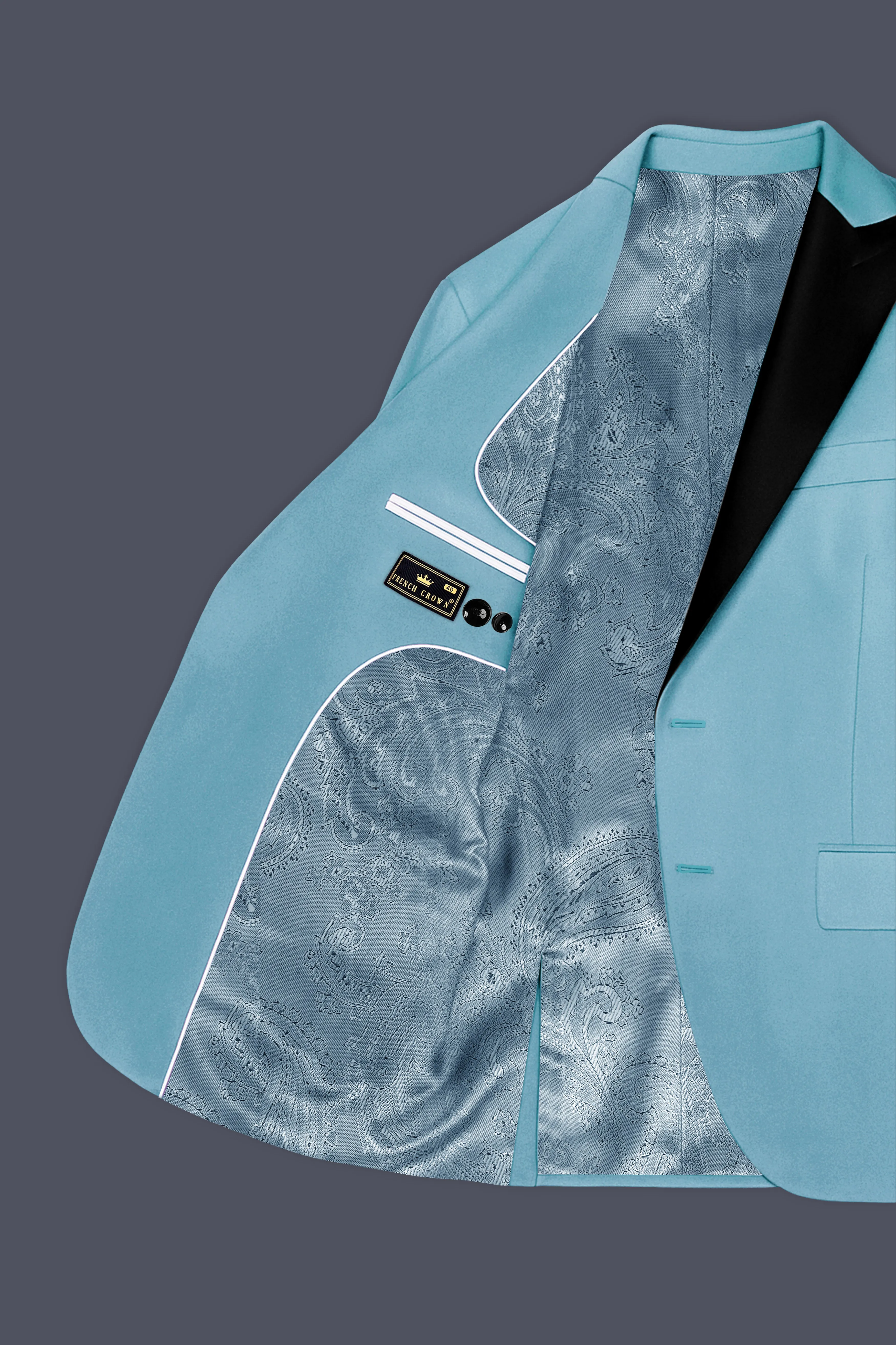 Ocevel-Naptune Blue Velvet Peak Lapel Tuxedo Blazer sold by French Crown product image thumbnail 5